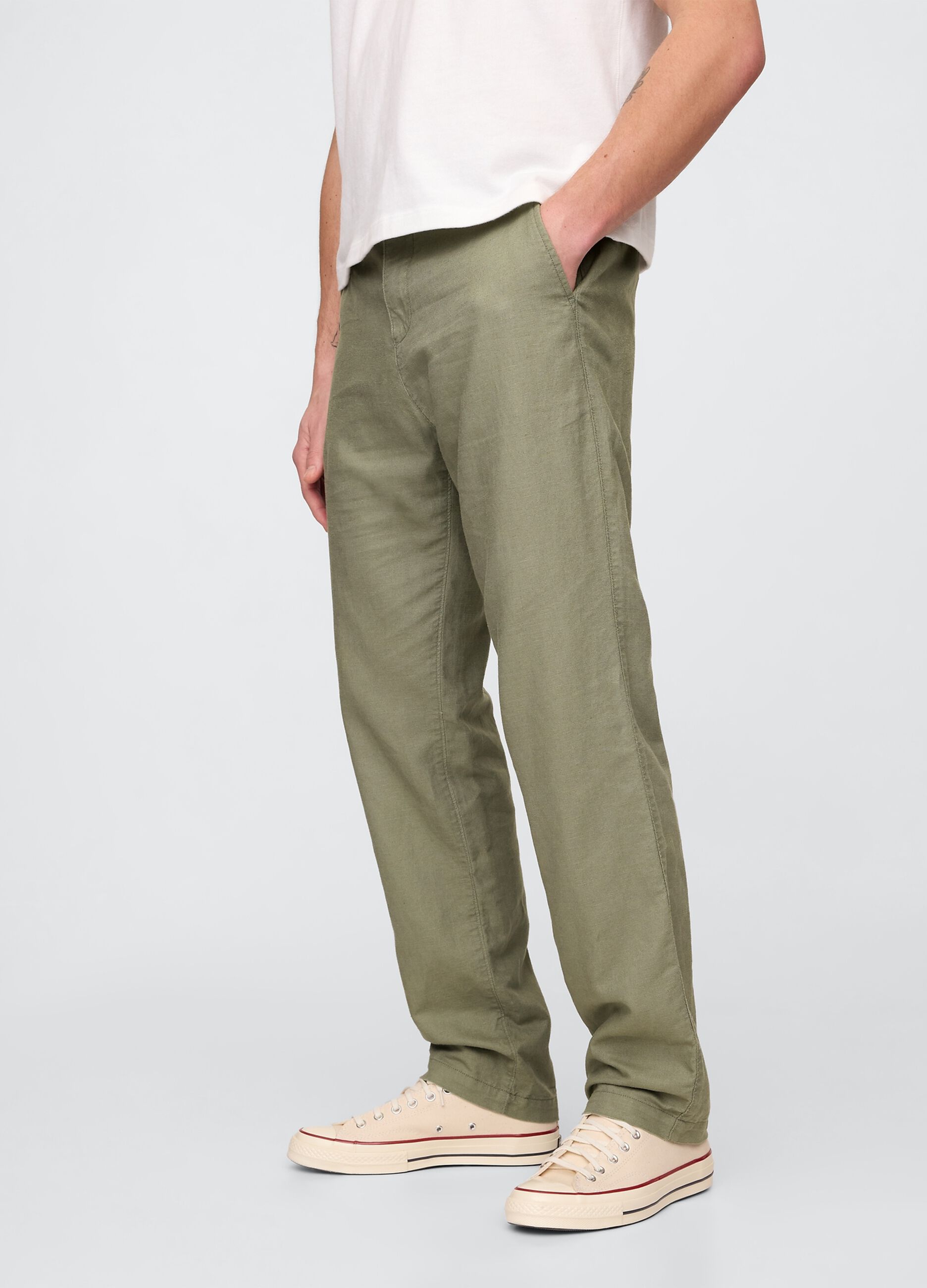 Regular Green Trousers in Linen and Cotton