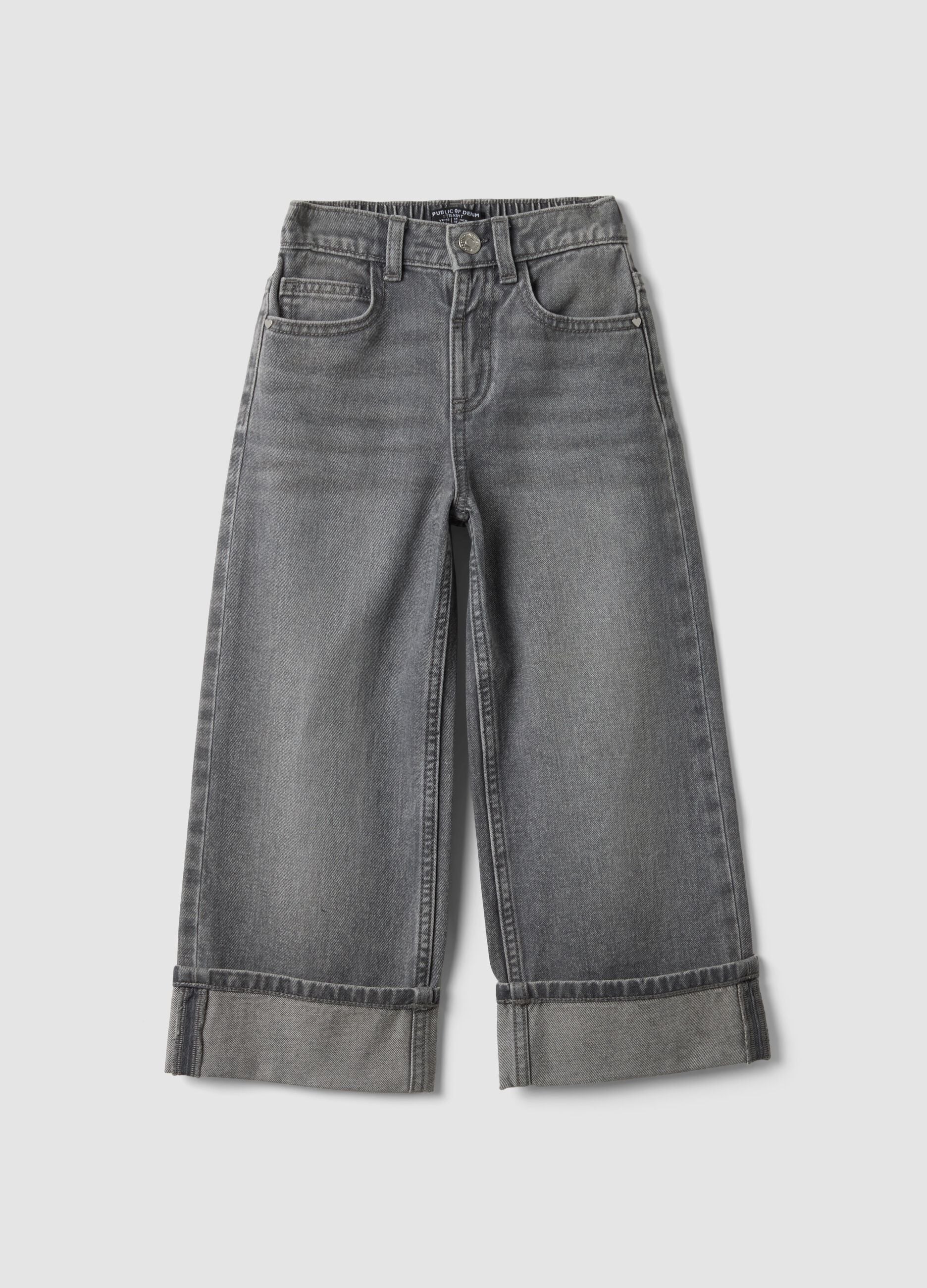 Jeans denim grigi in puro cotone straight fit per bambina
