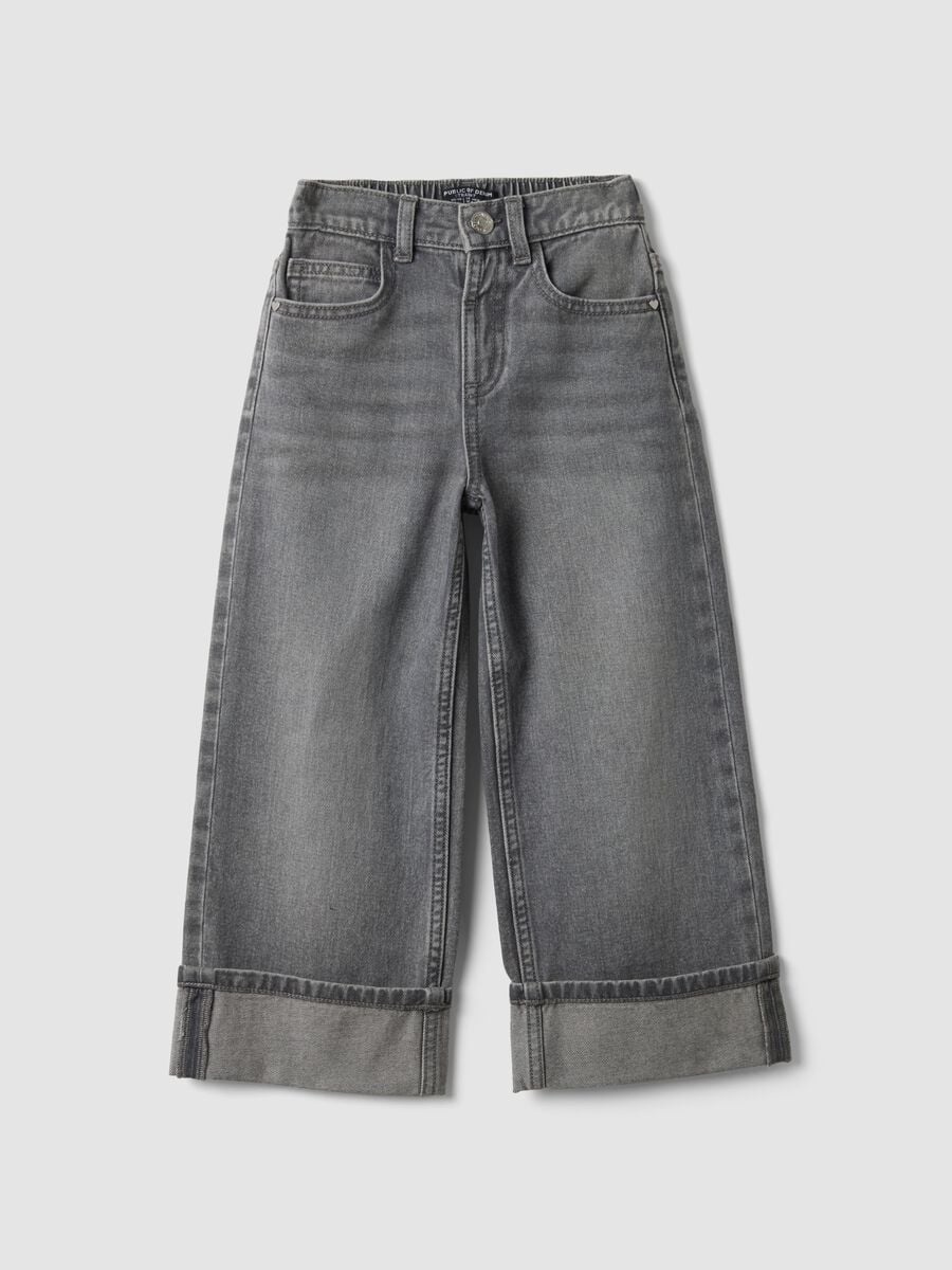 Jeans denim grigi in puro cotone straight fit per bambina_0