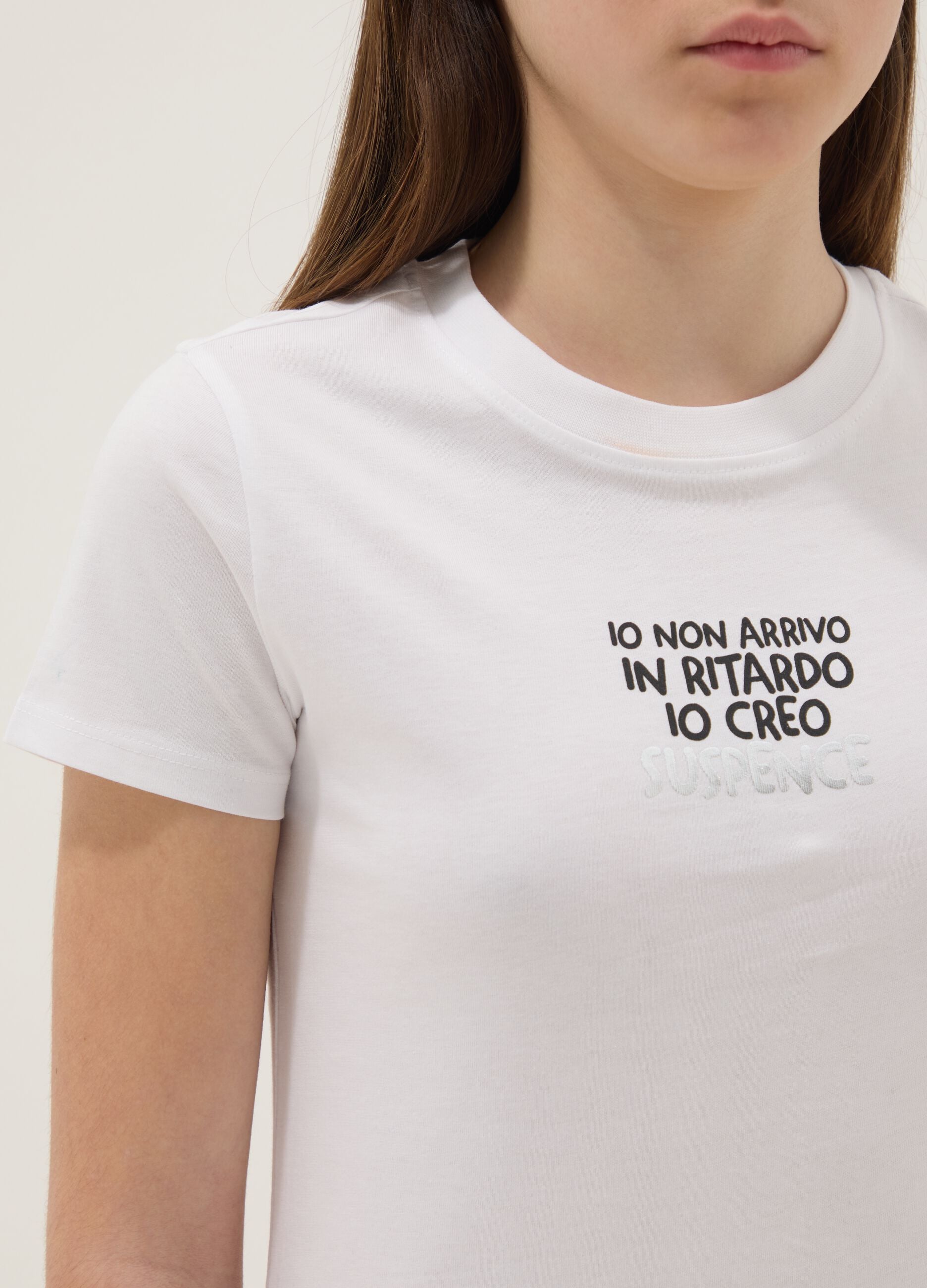 T-shirt in puro cotone bianca da ragazza regular fit con frase