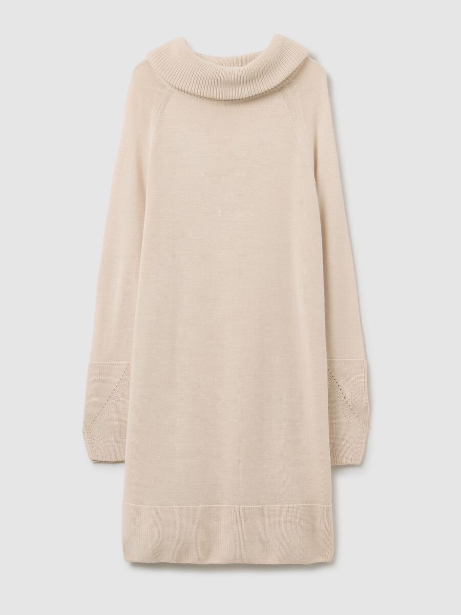 Vestito beige premaman con collo alto_4