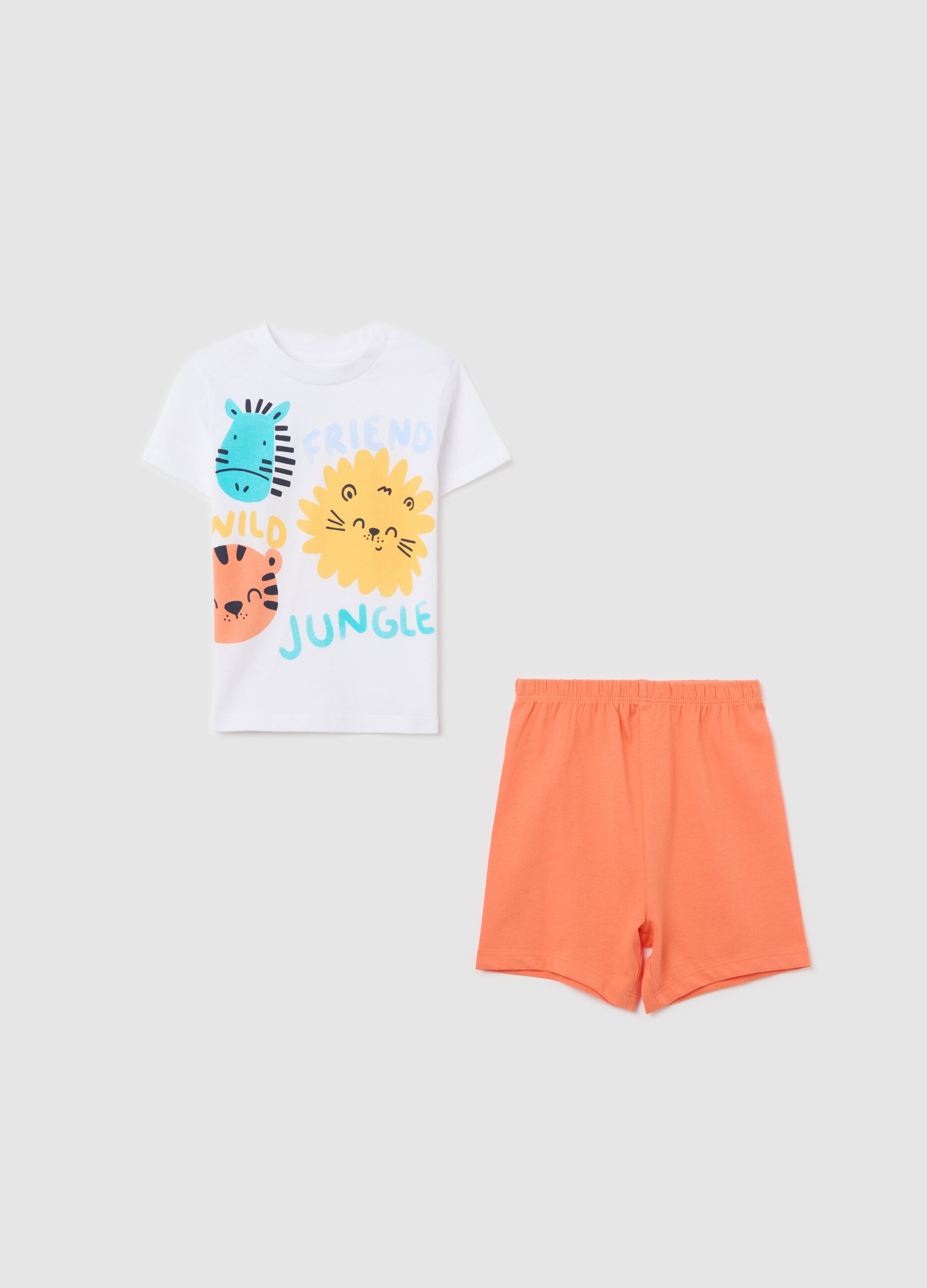 White and orange pyjamas with jungle print in organic cotton