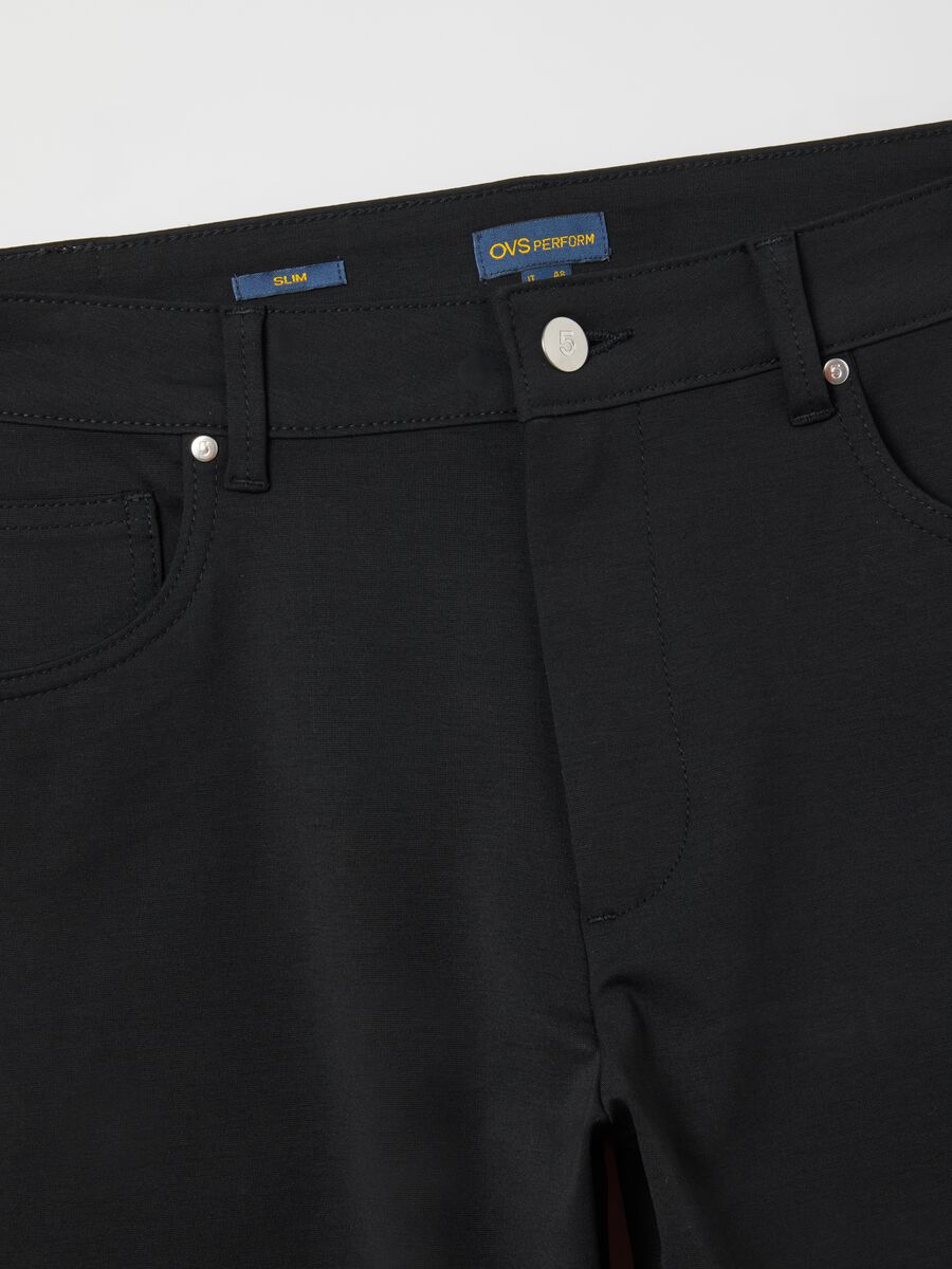 Black Cotton Blend Slim Fit Trousers_5
