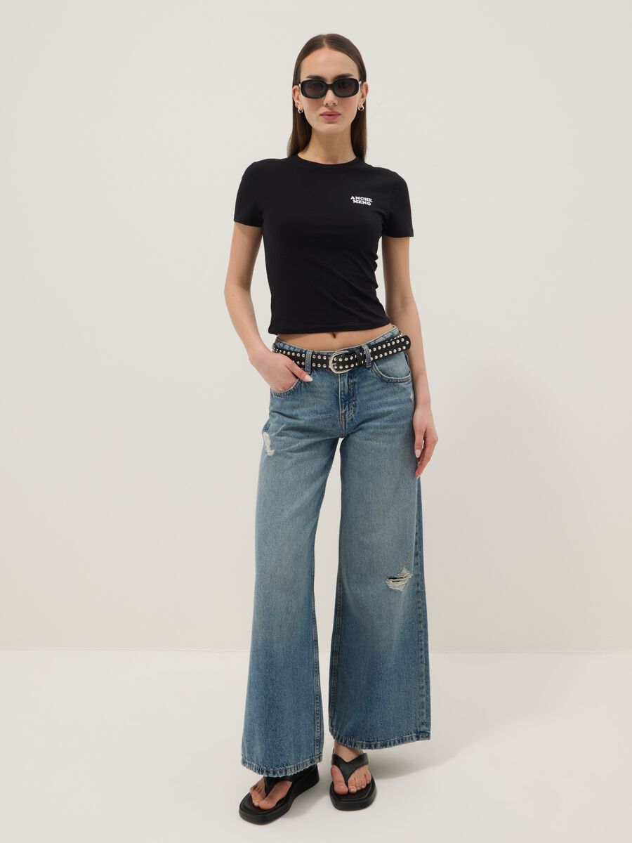 Black slim fit pure cotton T-shirt with print_2