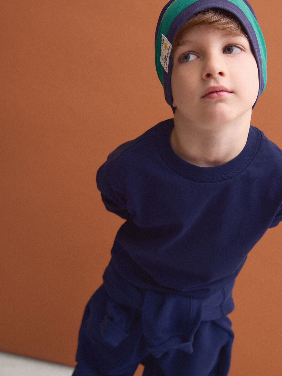 Blue long-sleeve crew-neck pure cotton T-shirt for boys_1