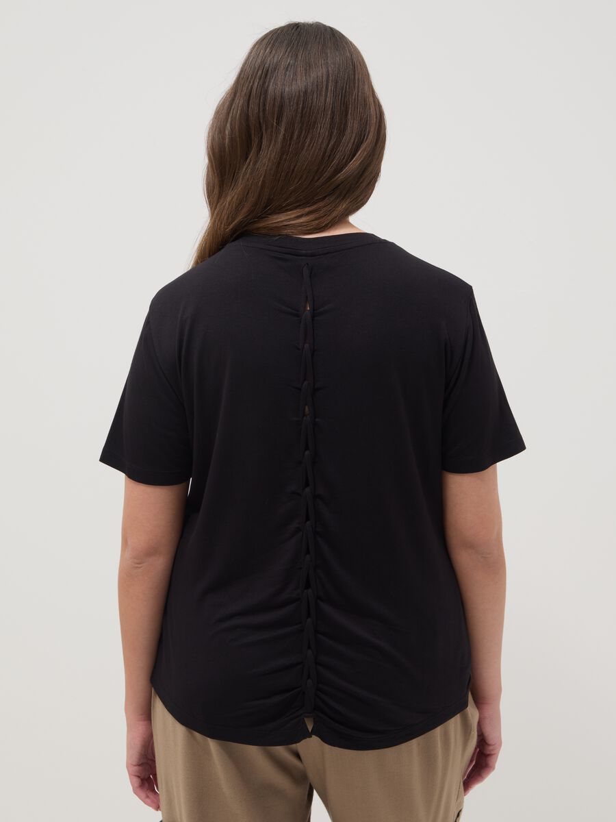 Black stretch viscose regular fit t-shirt with drawstring closure_3