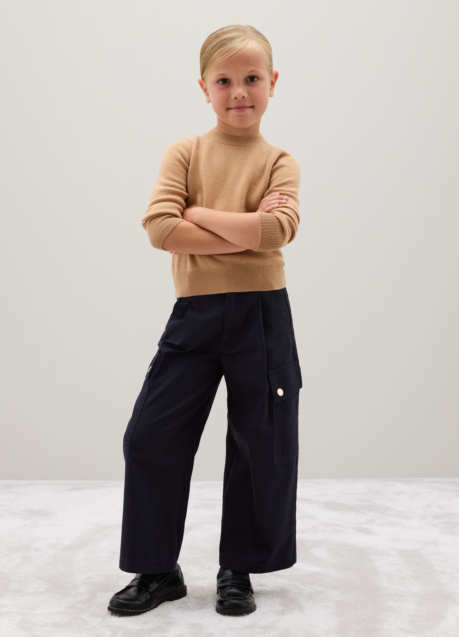 Girls' Blue Cotton Blend Trousers