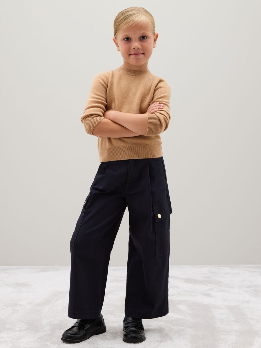 Girls' Blue Cotton Blend Trousers_0