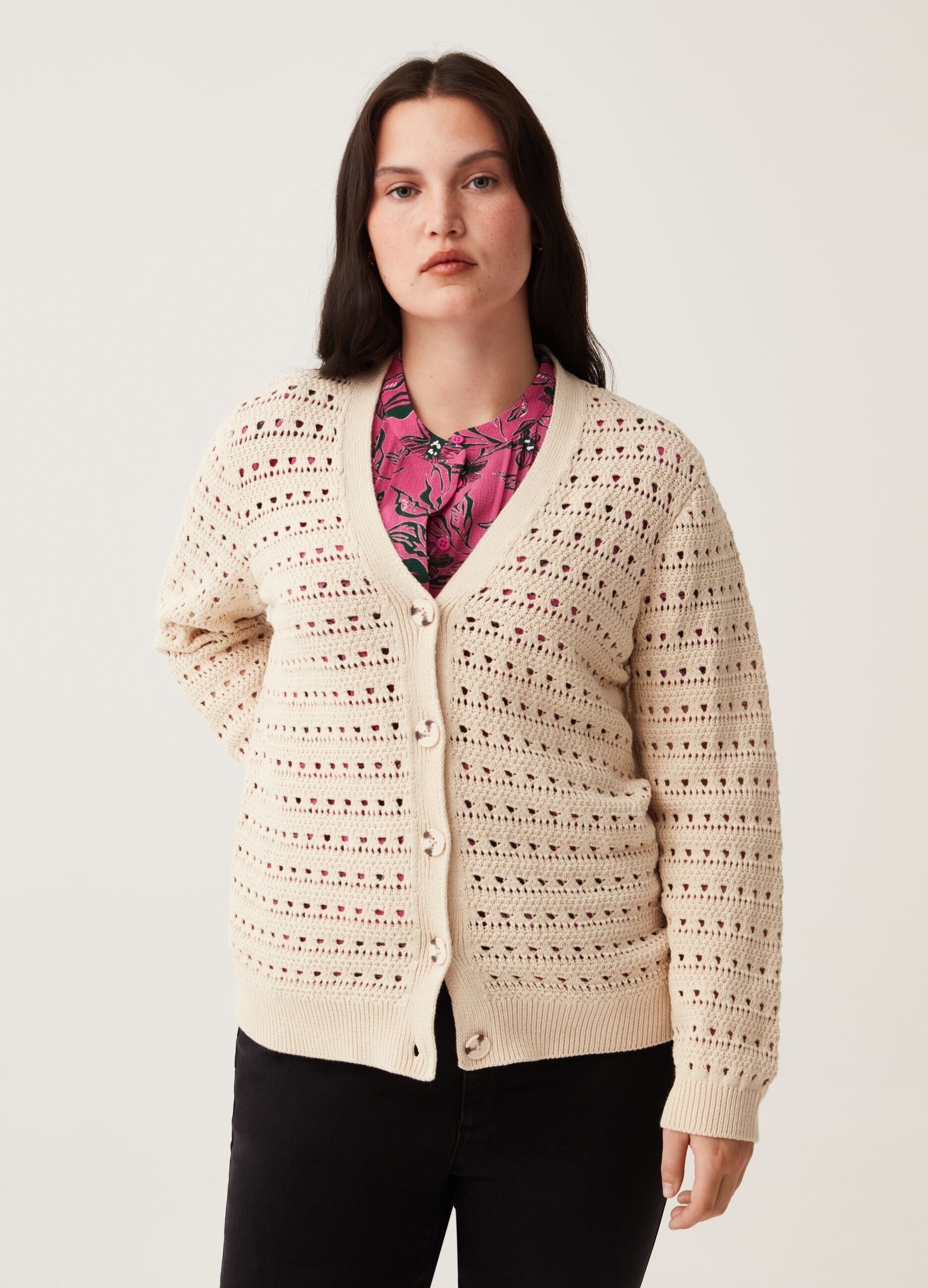 Cardigan in cotone crochet Curvy MYA_1