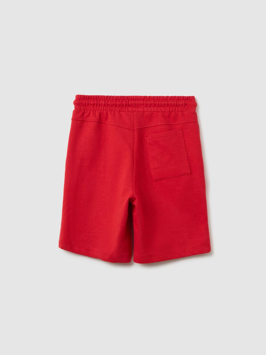 Red cotton regular fit elastic waist shorts for kids_1