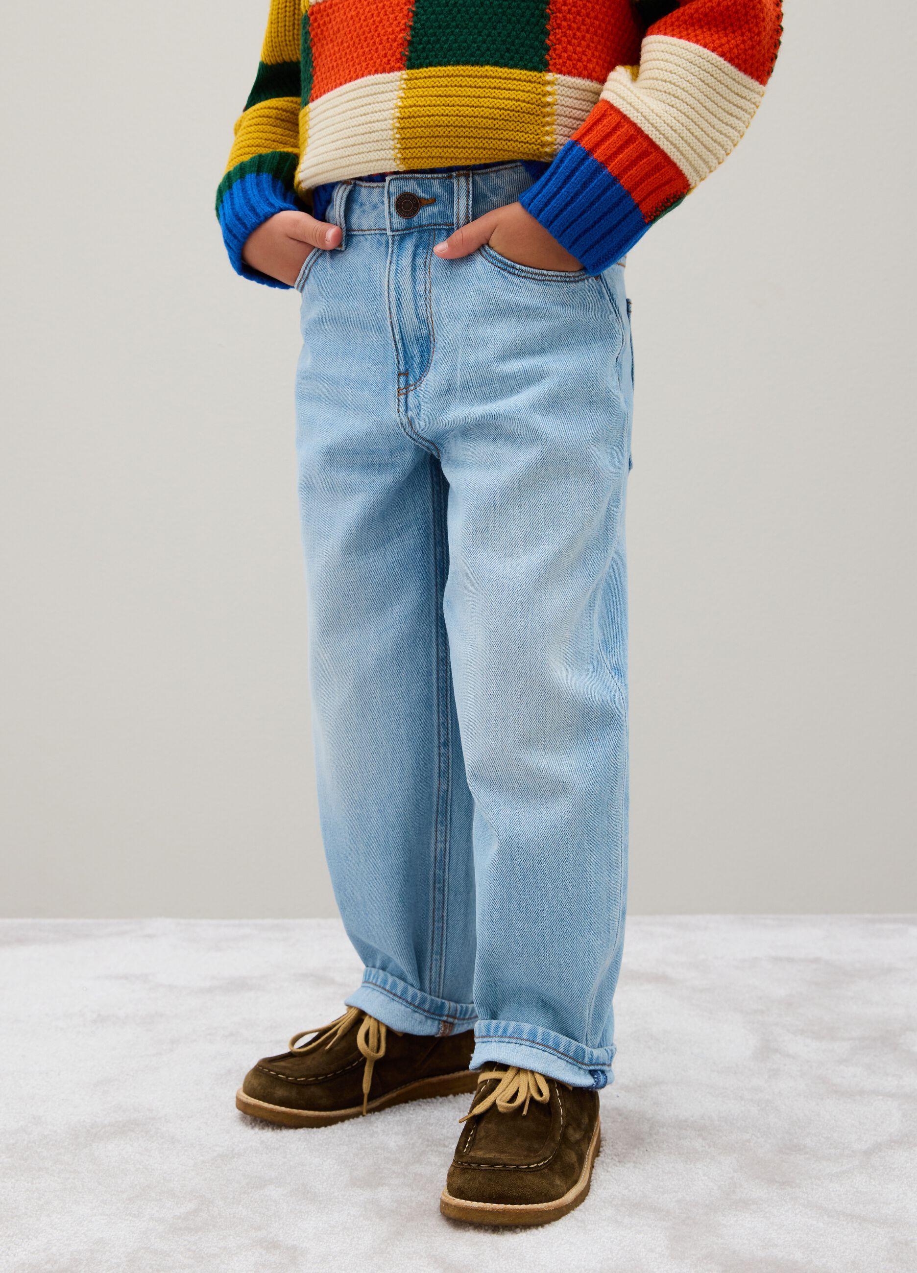 Blue cotton blend regular fit children's jeans