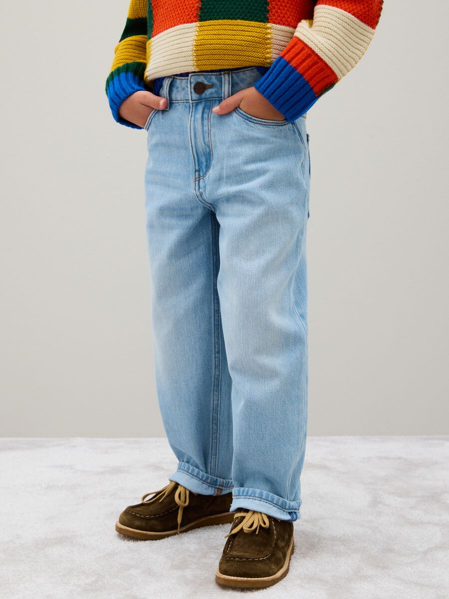 Blue cotton blend regular fit children's jeans_3