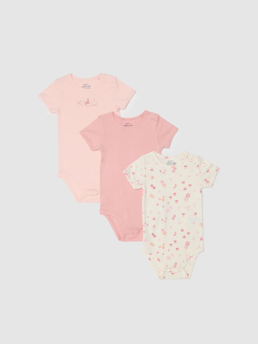 Multicolour short-sleeve bodysuit tripack for baby girls in pure cotton_0