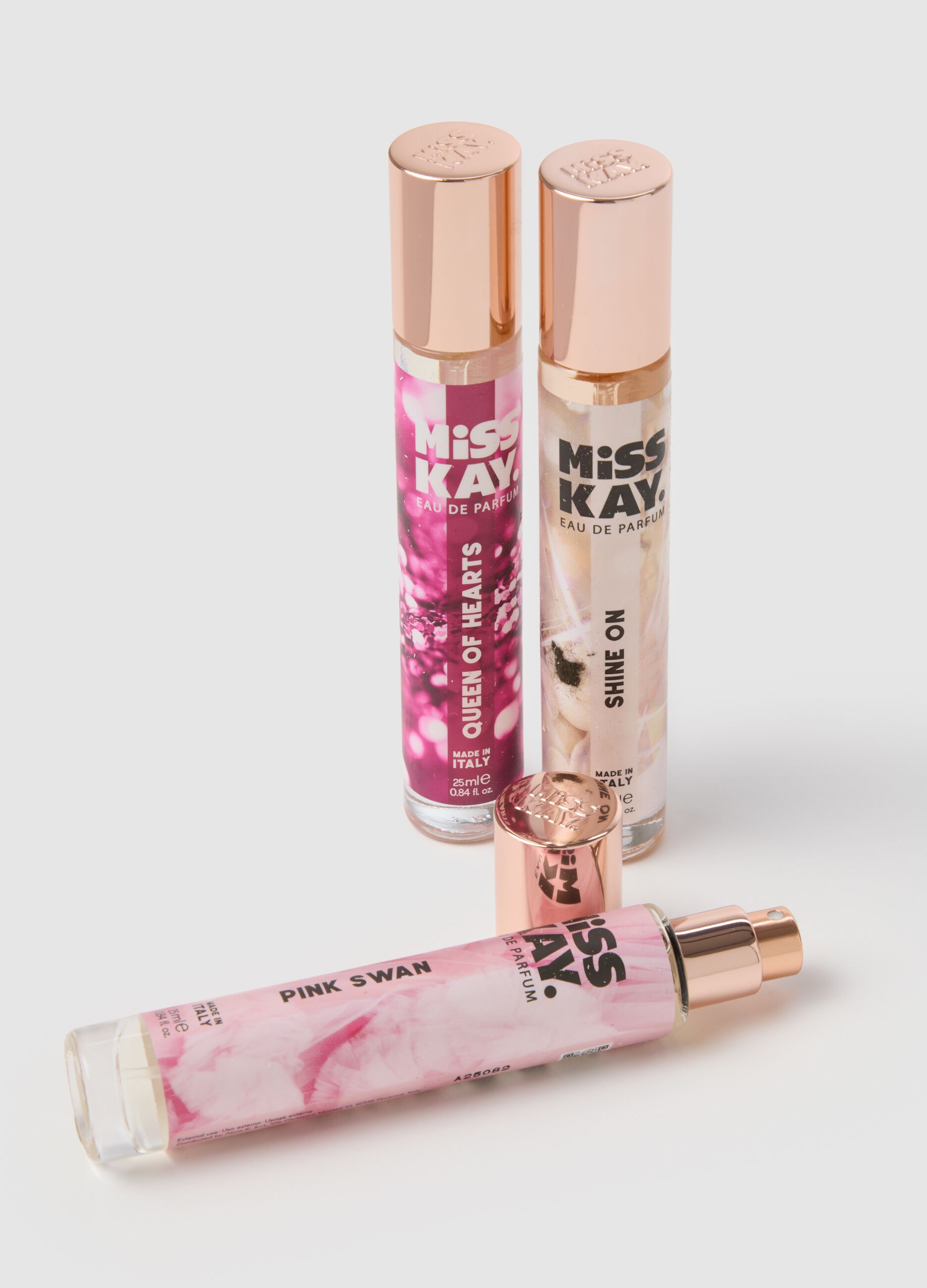  Trio profumi di Miss Kay, Pink Swan, Shine on e Queen of hearts