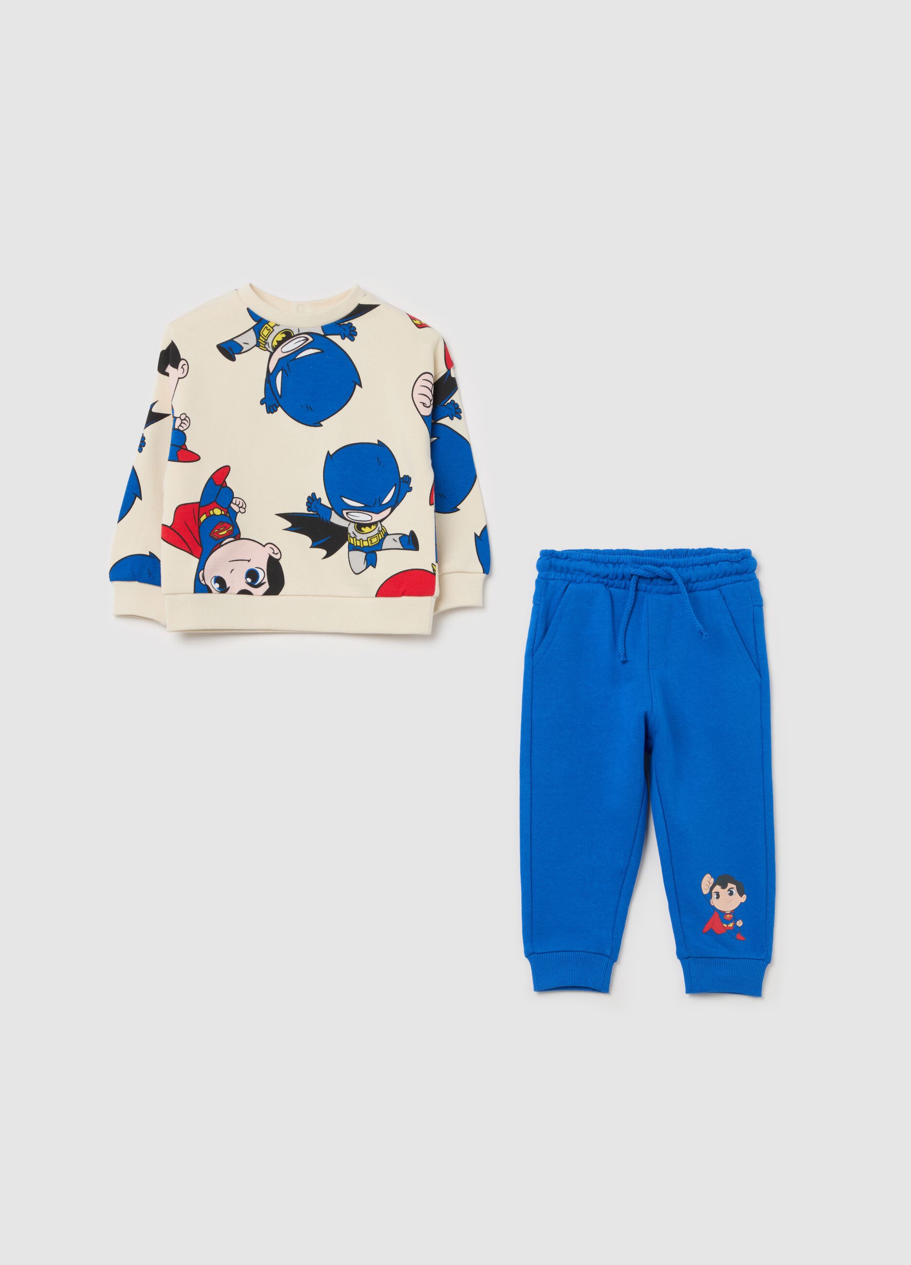 Cotton jogging set with Batman and Superman print