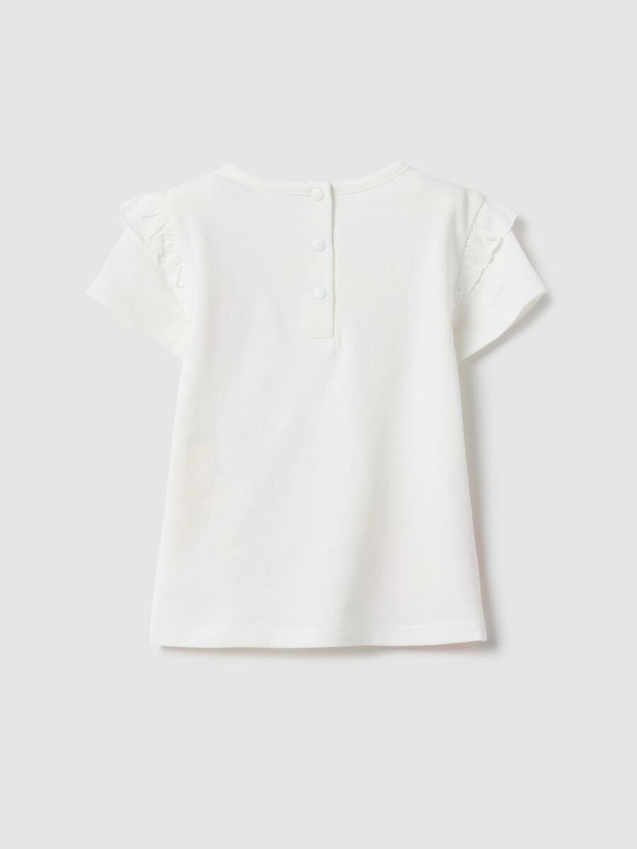 Girl's white cotton T-shirt, stretch regular fit with print_1