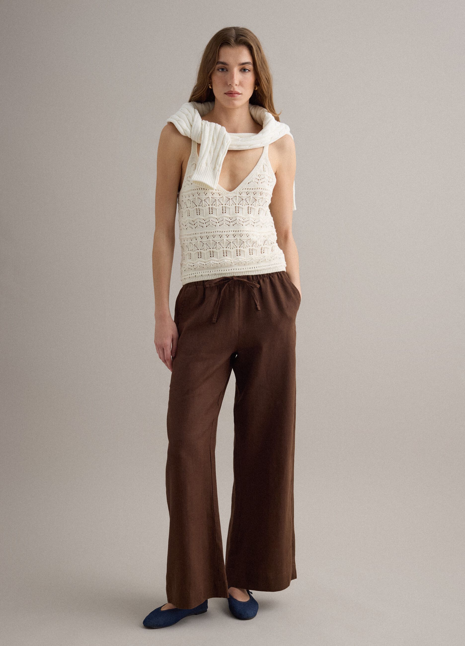 White pure cotton regular-fit knitted vest top