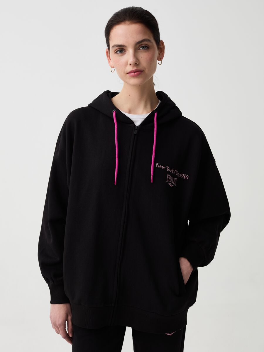 Oversized sweatshirt with hood and logo embroidery_0