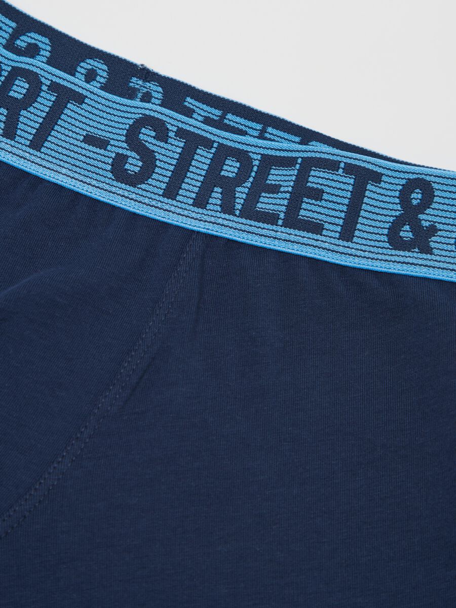Three-pack blue boxer shorts in stretch cotton with lettering_2