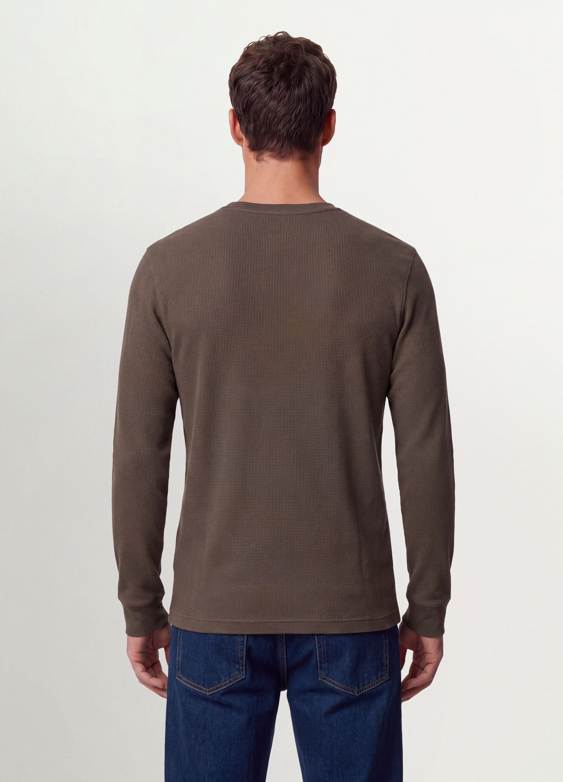 Brown honeycomb viscose-blend regular-fit T-shirt