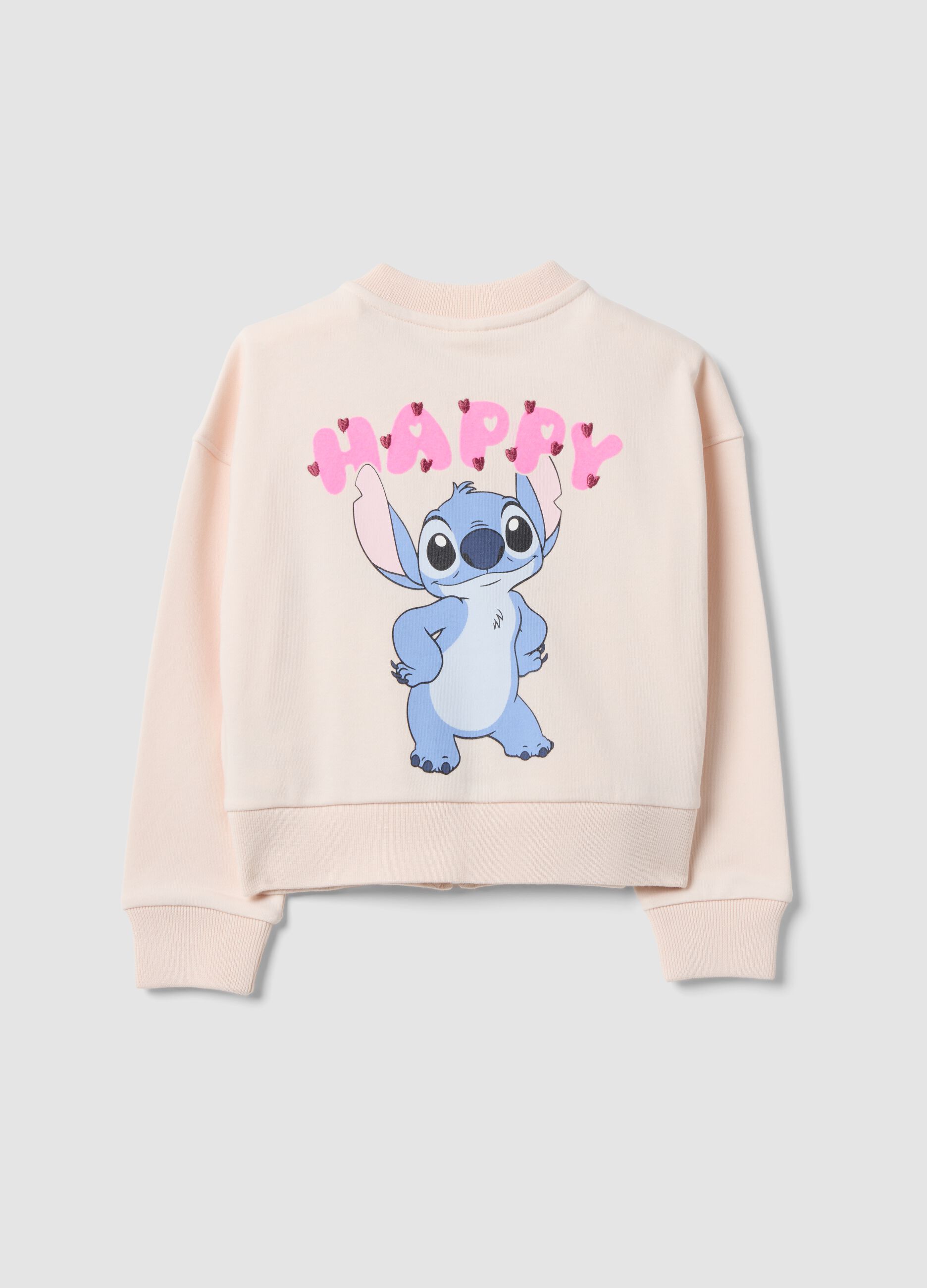 Pink cotton-blend zip sweatshirt with Lilo & Stitch print for girls