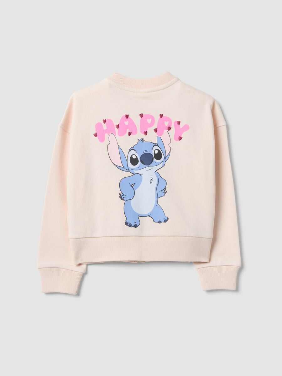 Felpa rosa con zip in misto cotone con stampa Lilo & Stitch per bambina_1