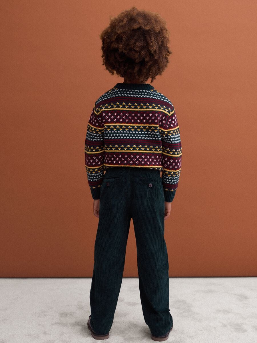 Pantaloni chino verdi in puro cotone regular fit a coste_2