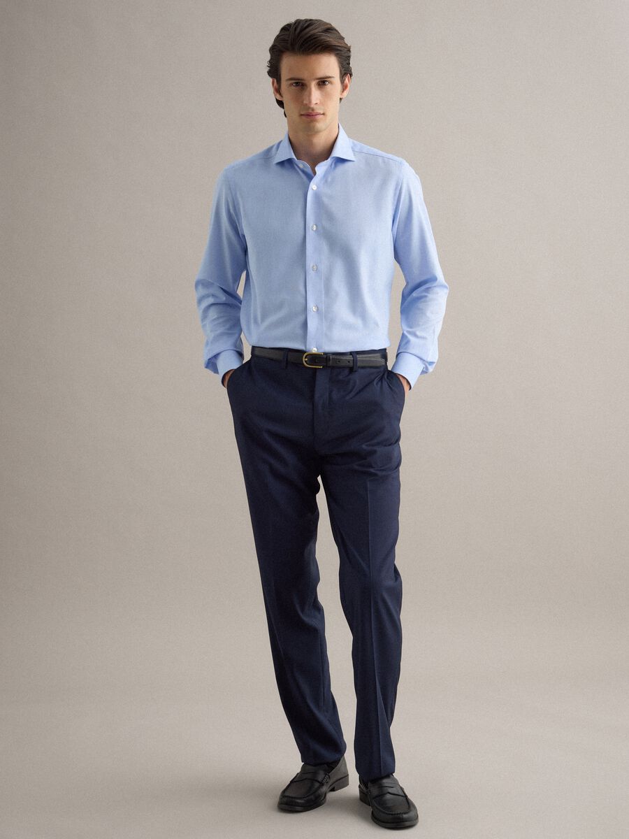 Blue pure cotton slim fit shirt_1