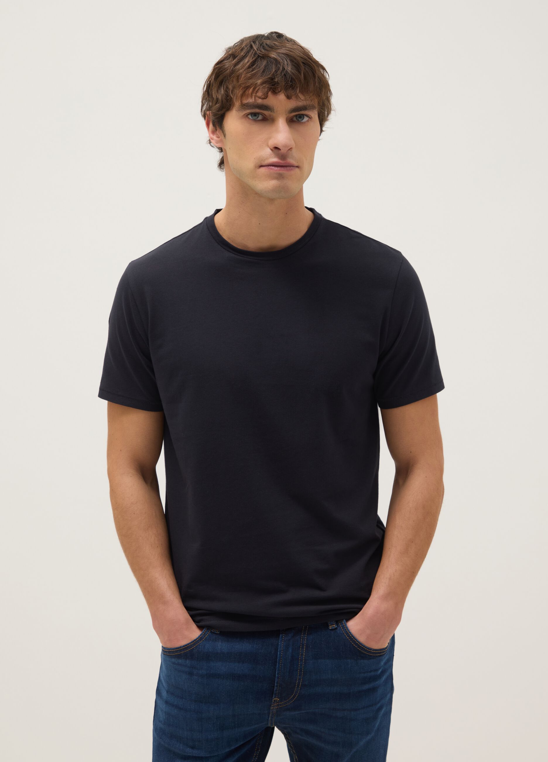 Black slim fit stretch cotton T-shirt