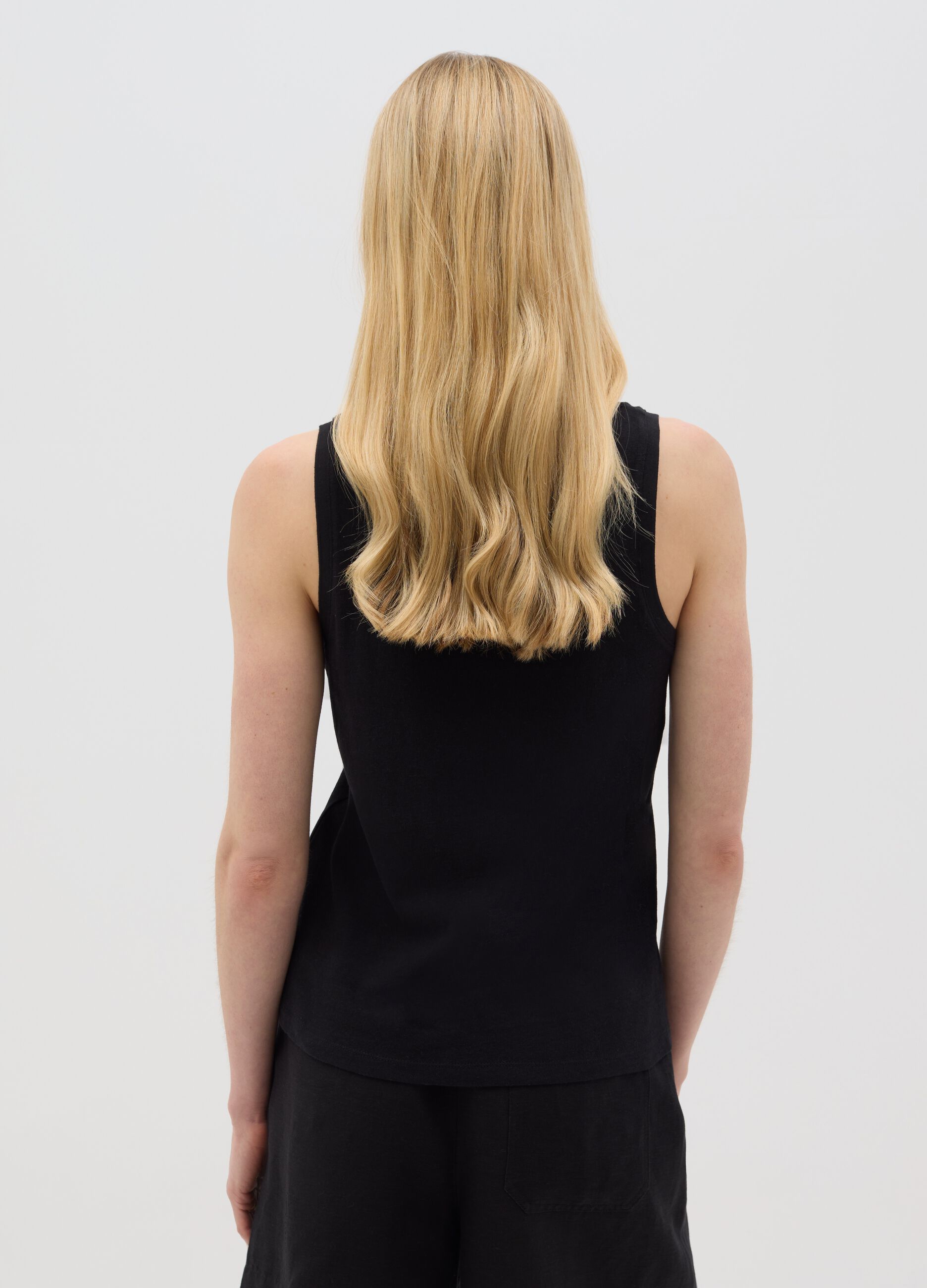 Black cotton and linen tank top