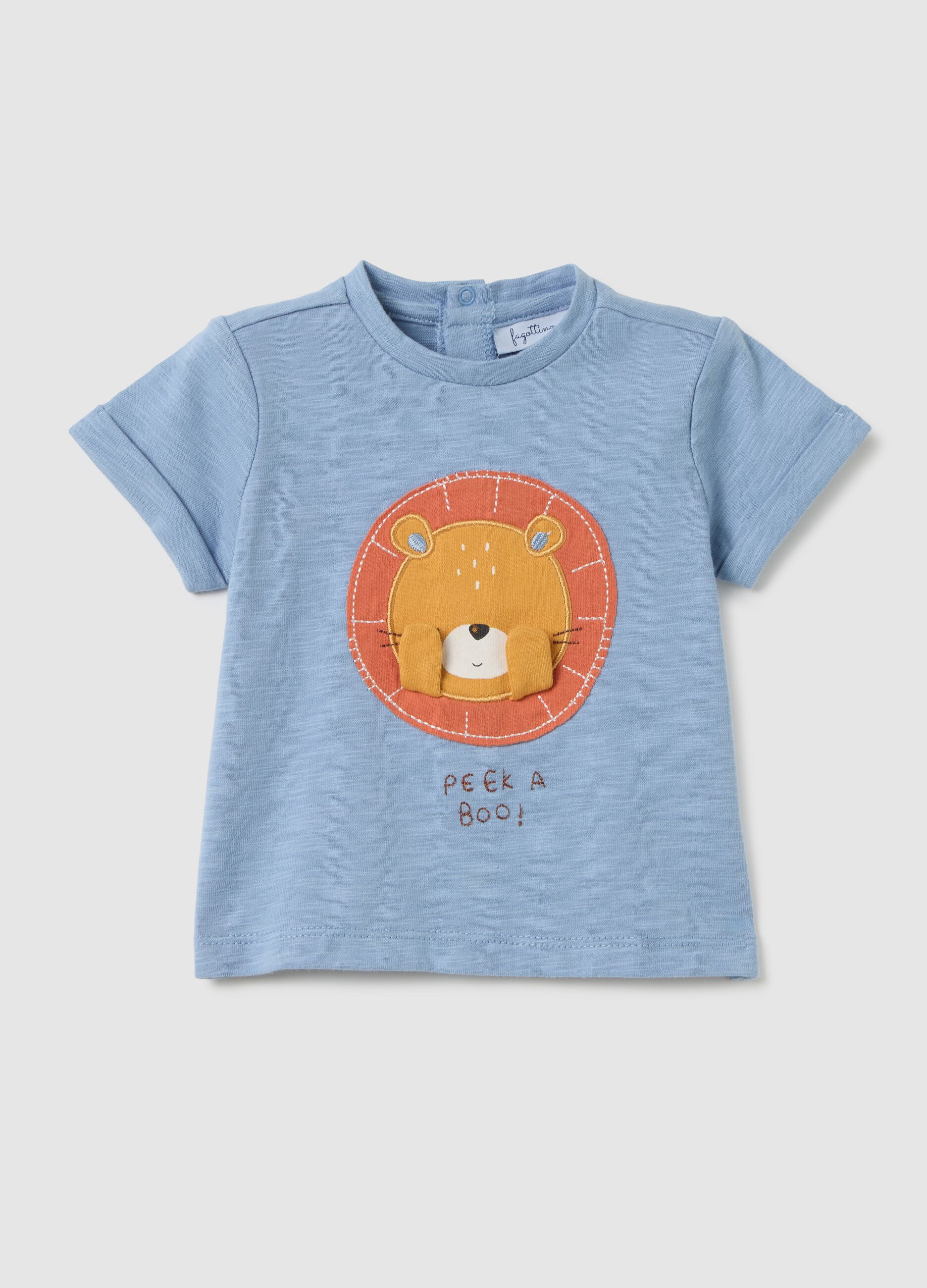 T-shirt da bambino in puro cotone azzurro regular fit con stampa