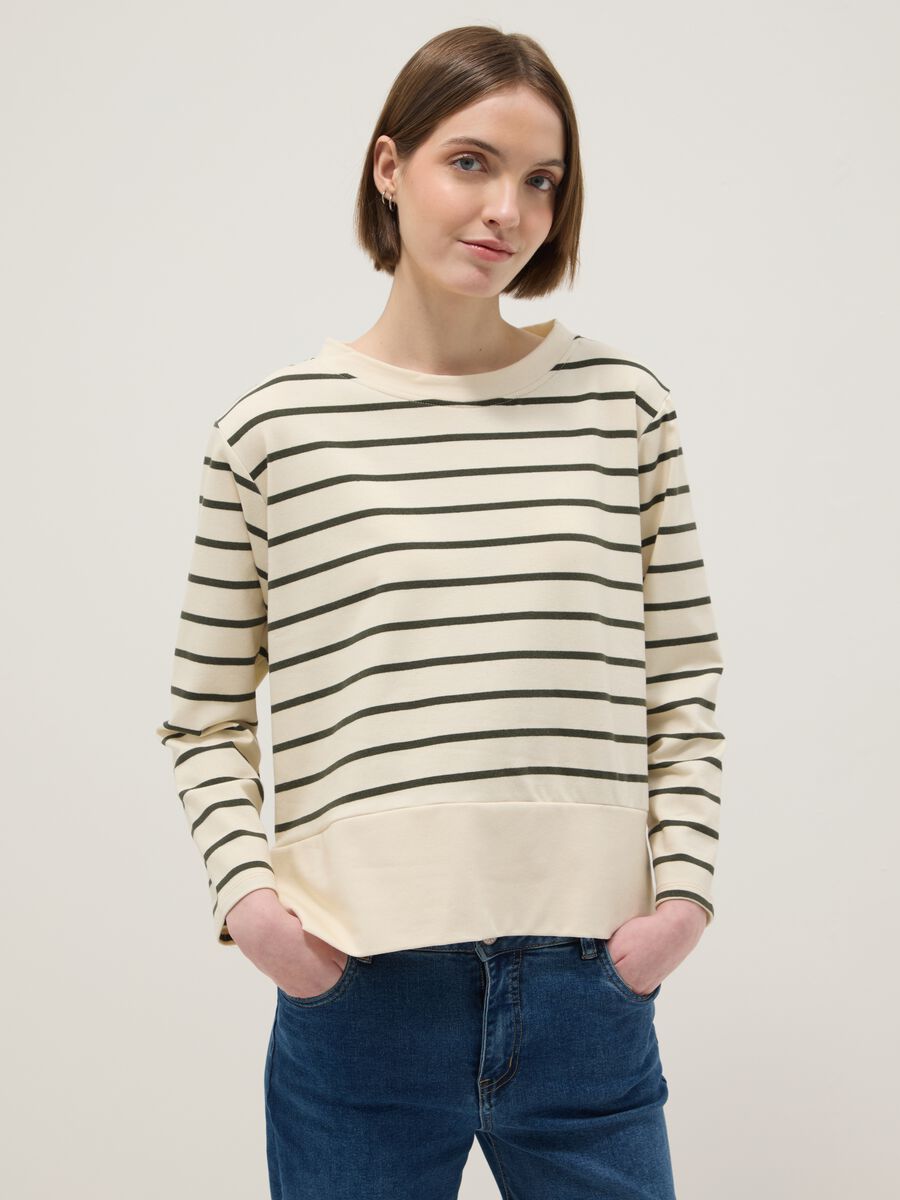 Maglia in misto cotone elasticizzato a righe multicolor regular fit_0