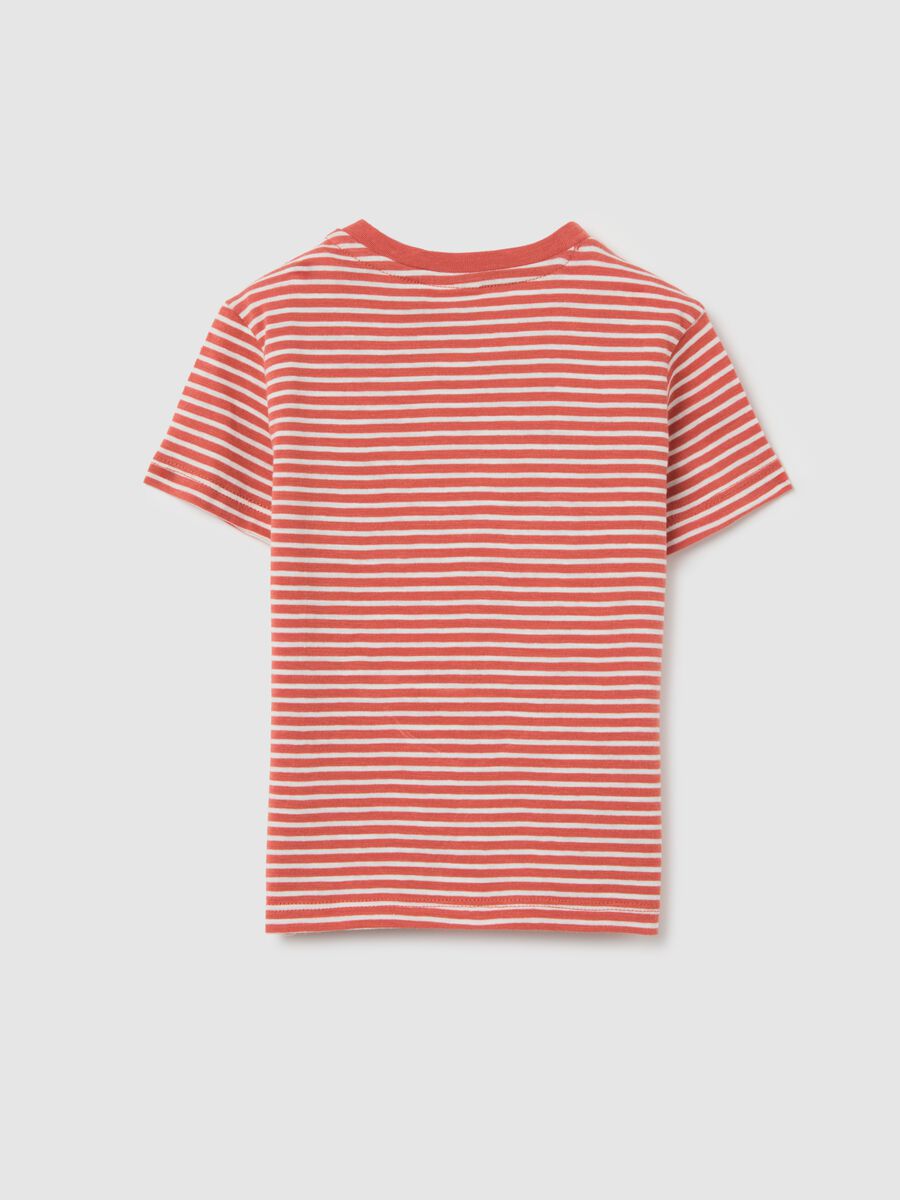 Orange striped T-shirt with Fagottino bird embellishment_1