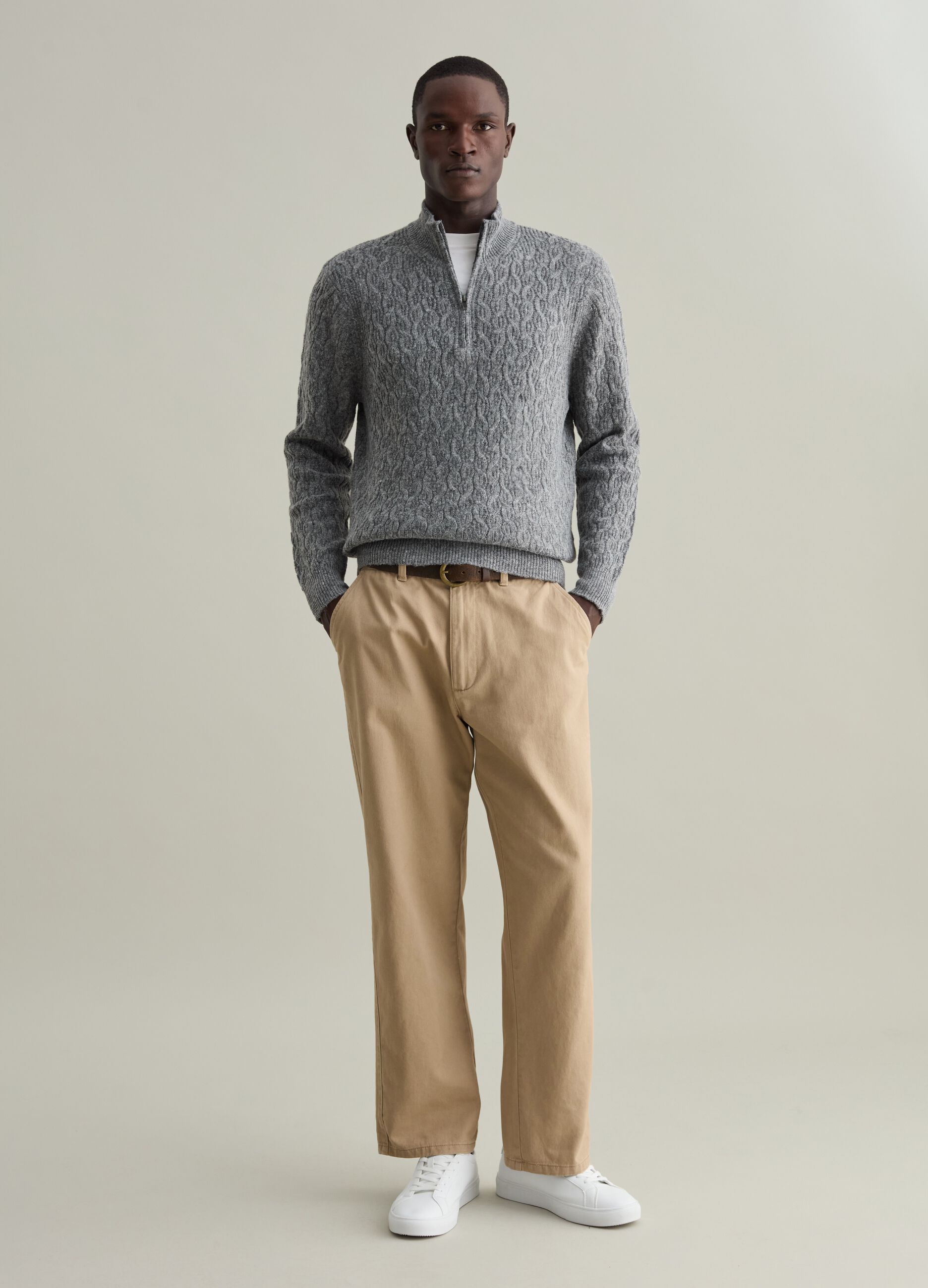 Half-zip cable-knit pullover