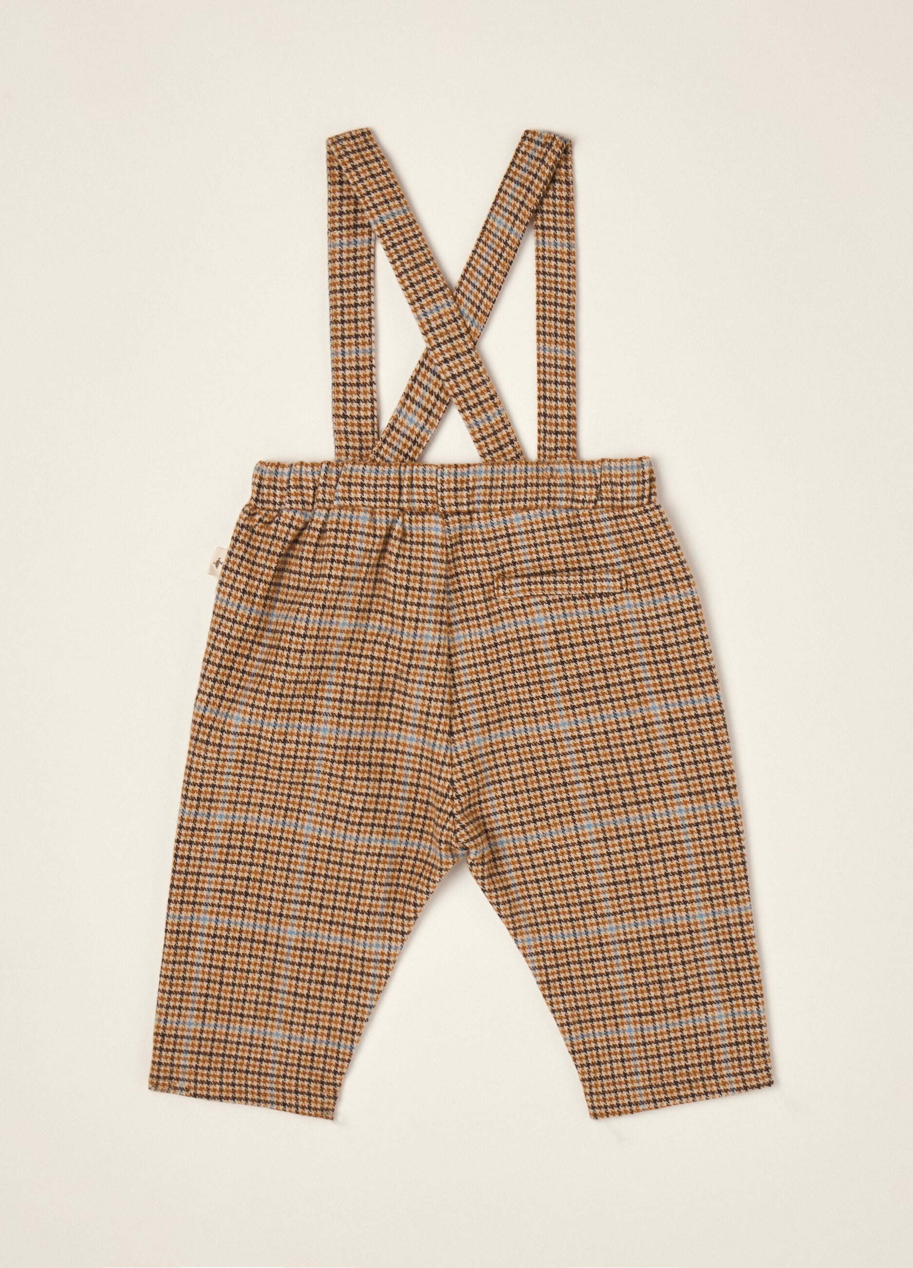 Brown checked cotton-blend trousers with braces