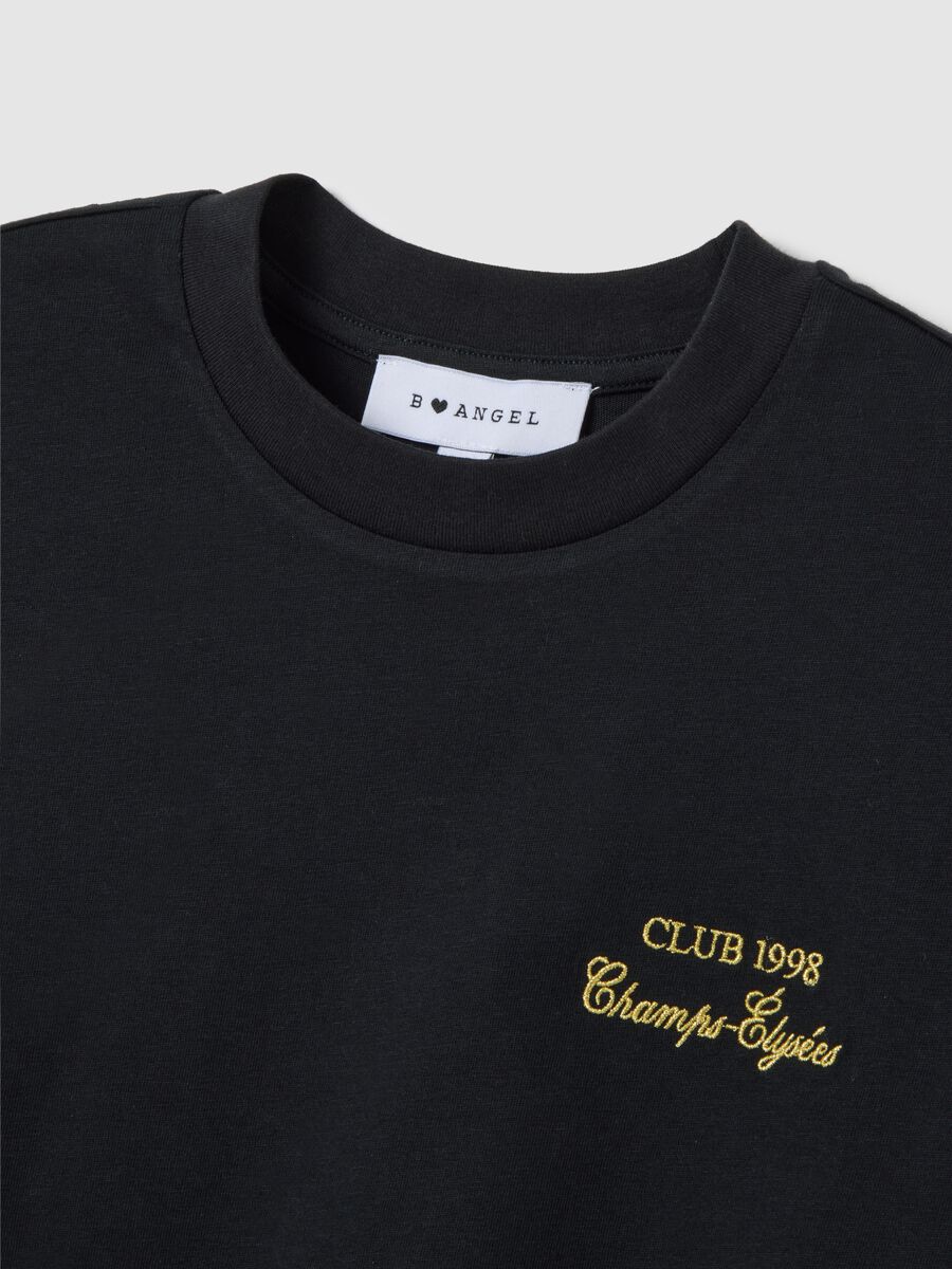 Black pure cotton relaxed fit t-shirt with emblem_5