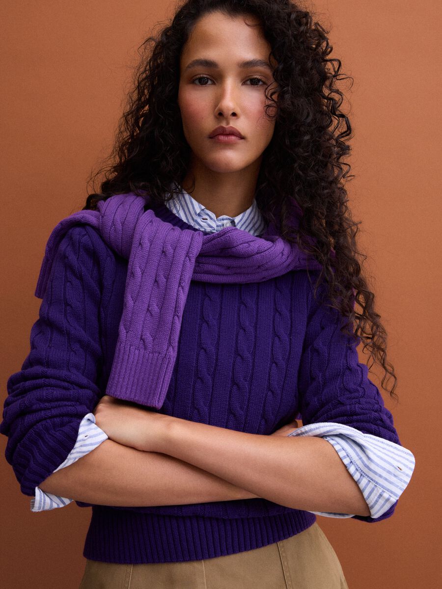 Purple pure cotton cable-knit crew-neck jumper_2