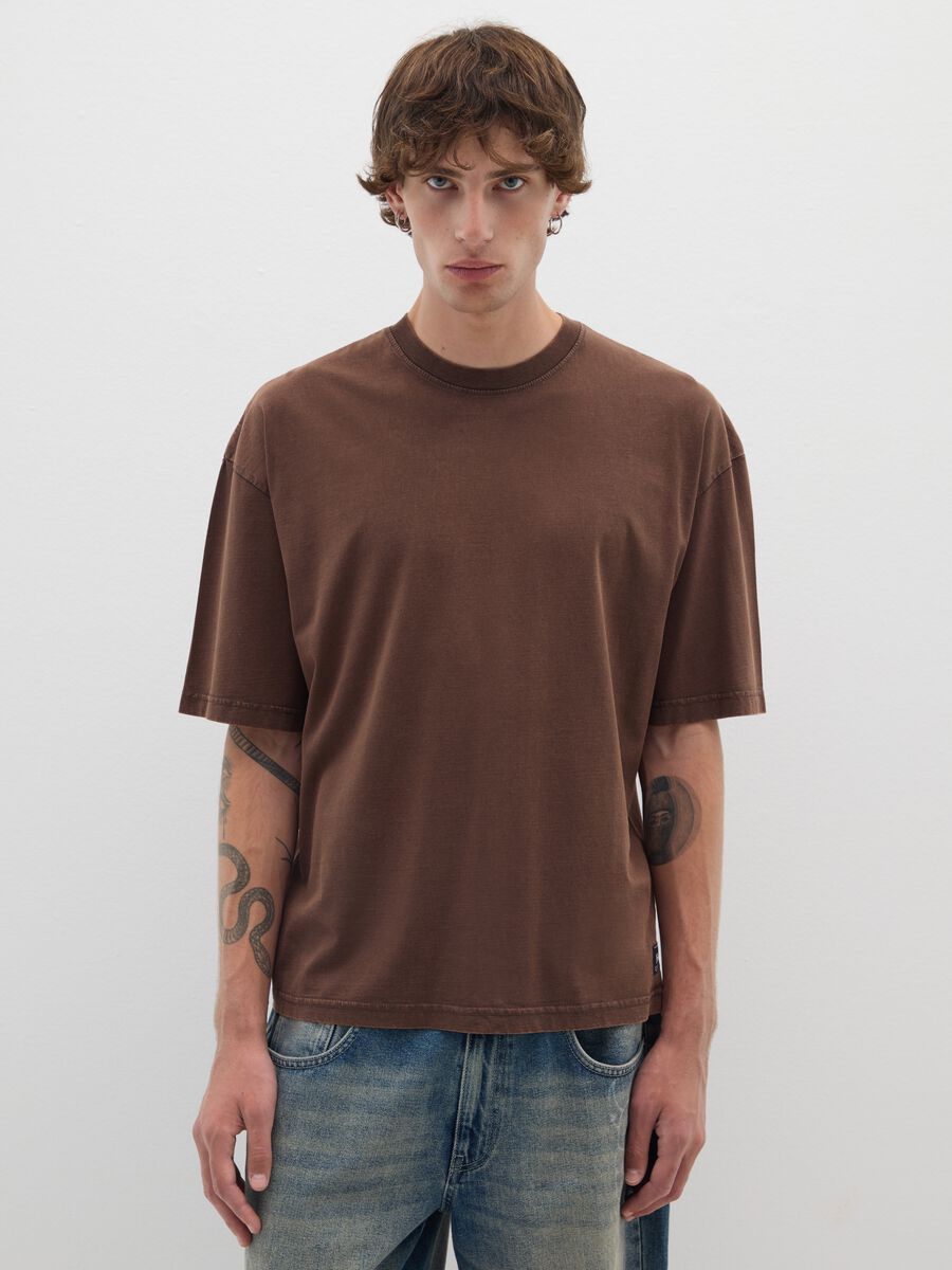 T-shirt in puro cotone marrone boxy fit_0