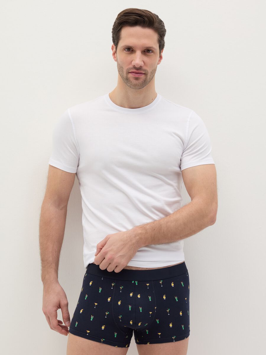Midi boxer shorts in stretch cotton with pattern._0