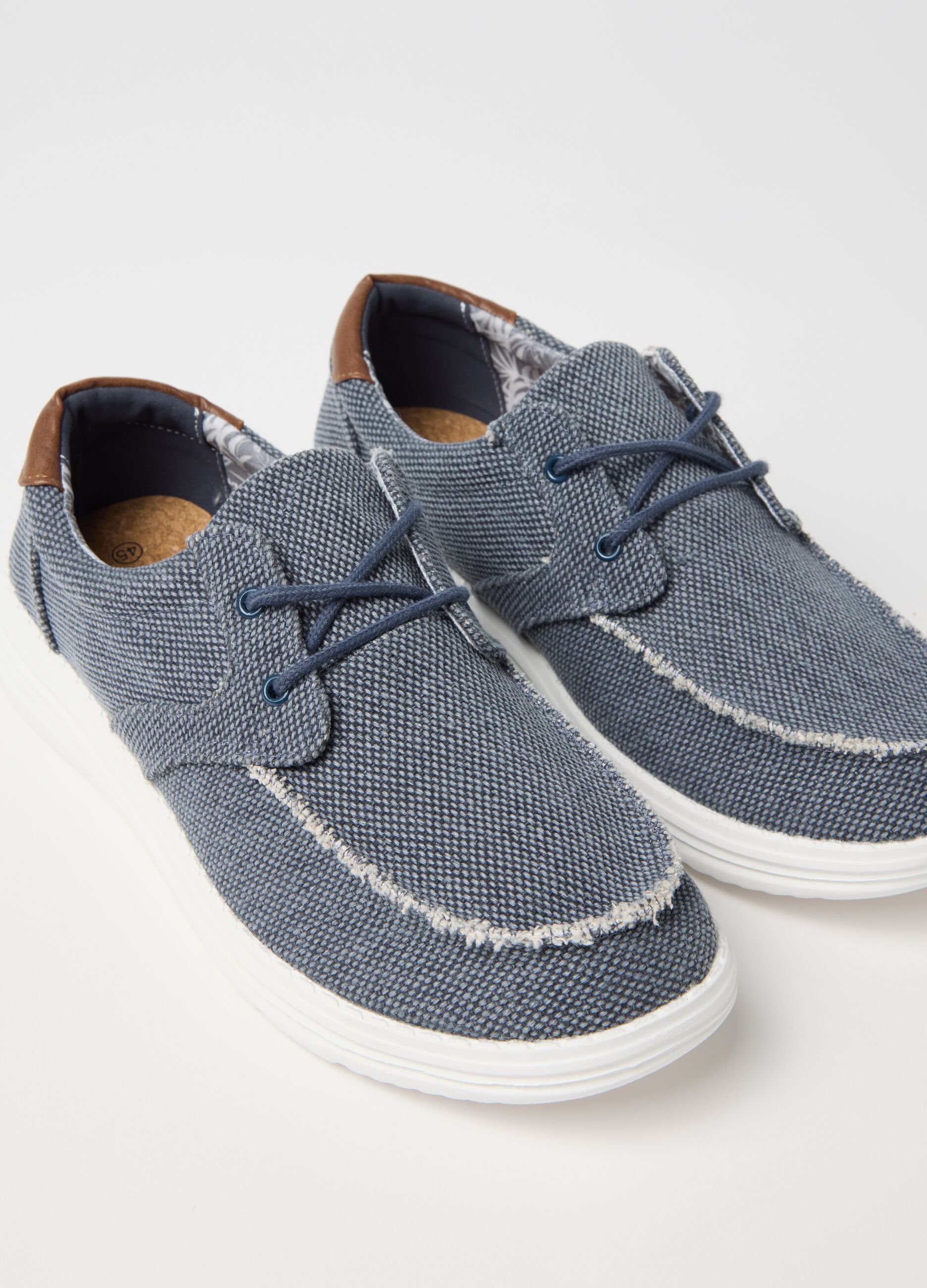 Blue moccasins in cotton canvas