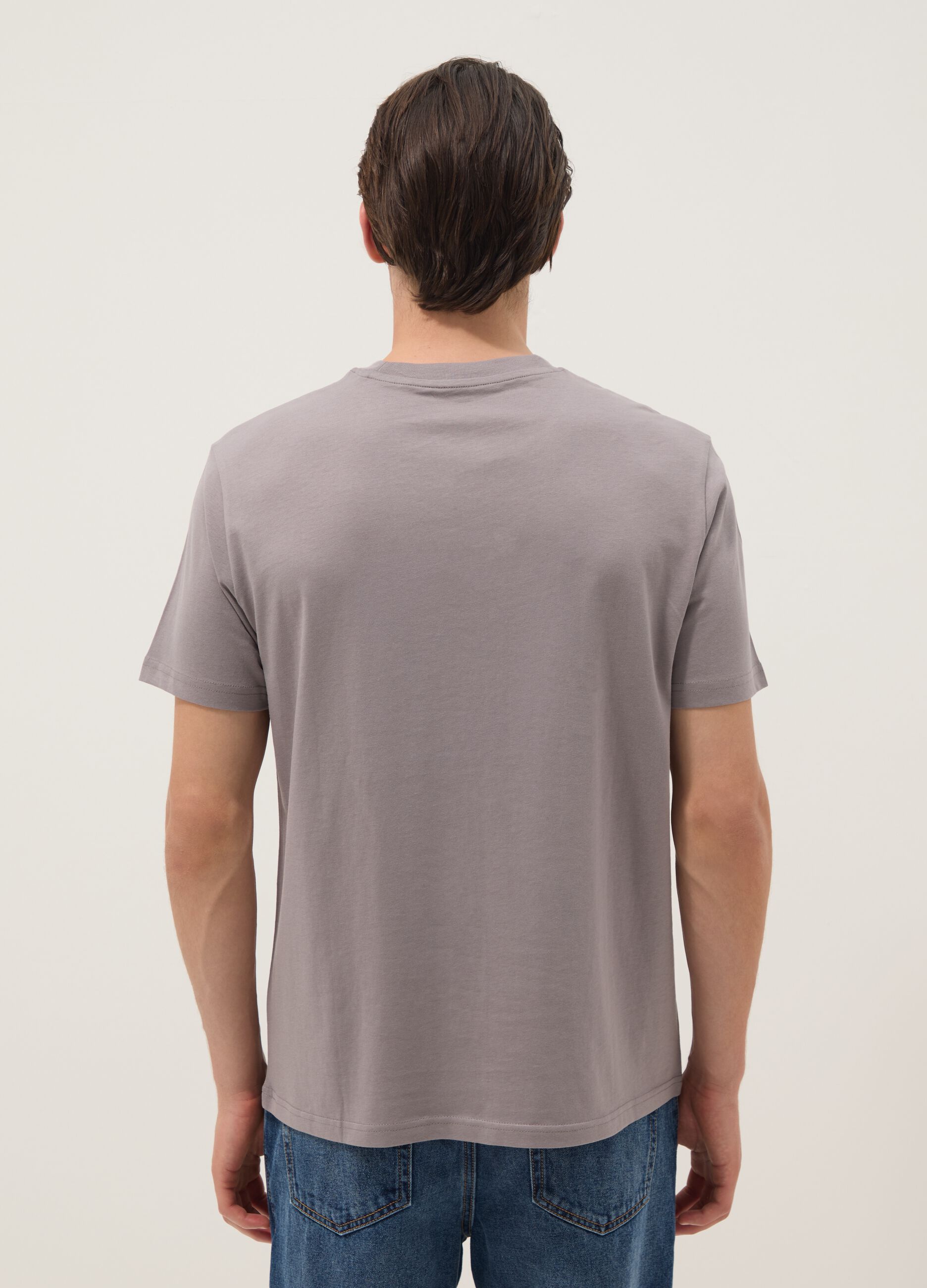 Grey pure cotton T-shirt with front print, regular fit