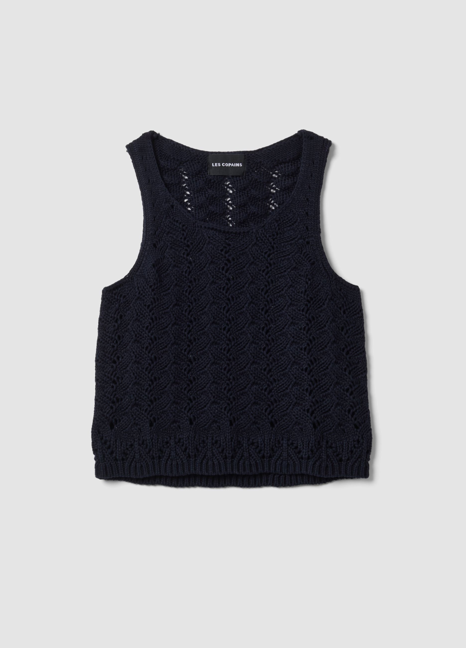 Tank top blu in crochet di puro cotone
