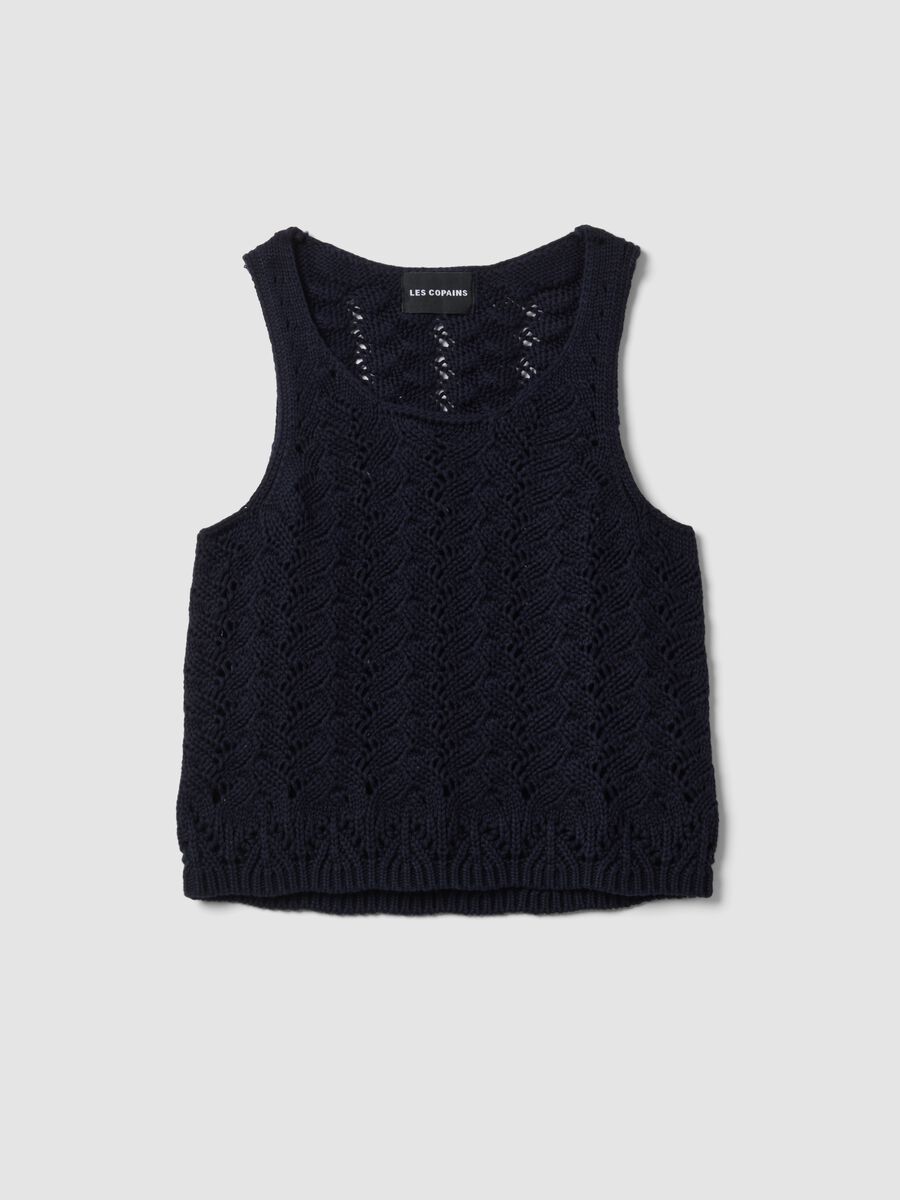 Blue pure-cotton crochet tank top_0