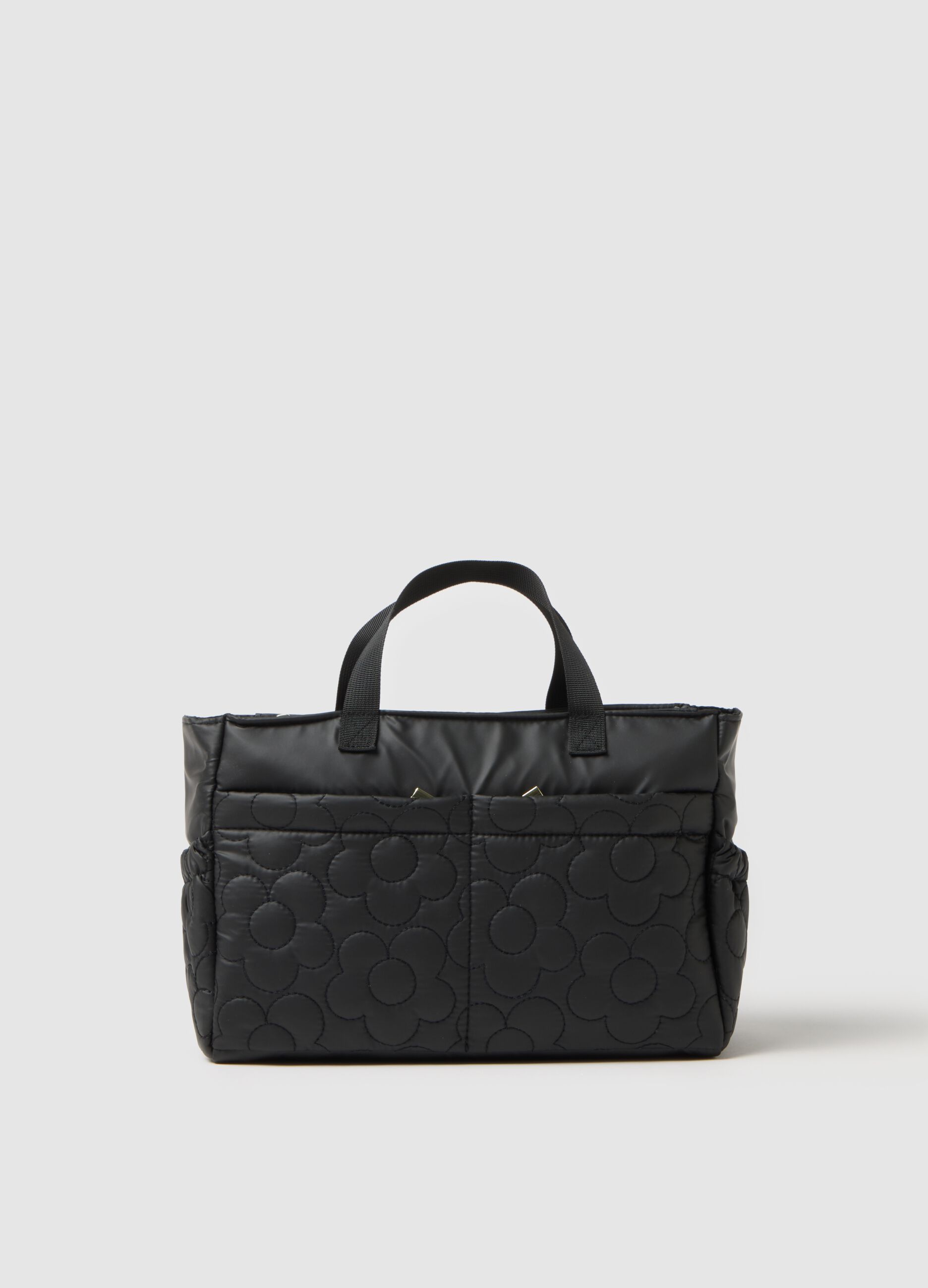 Black Shoulder Bag with Floral Details