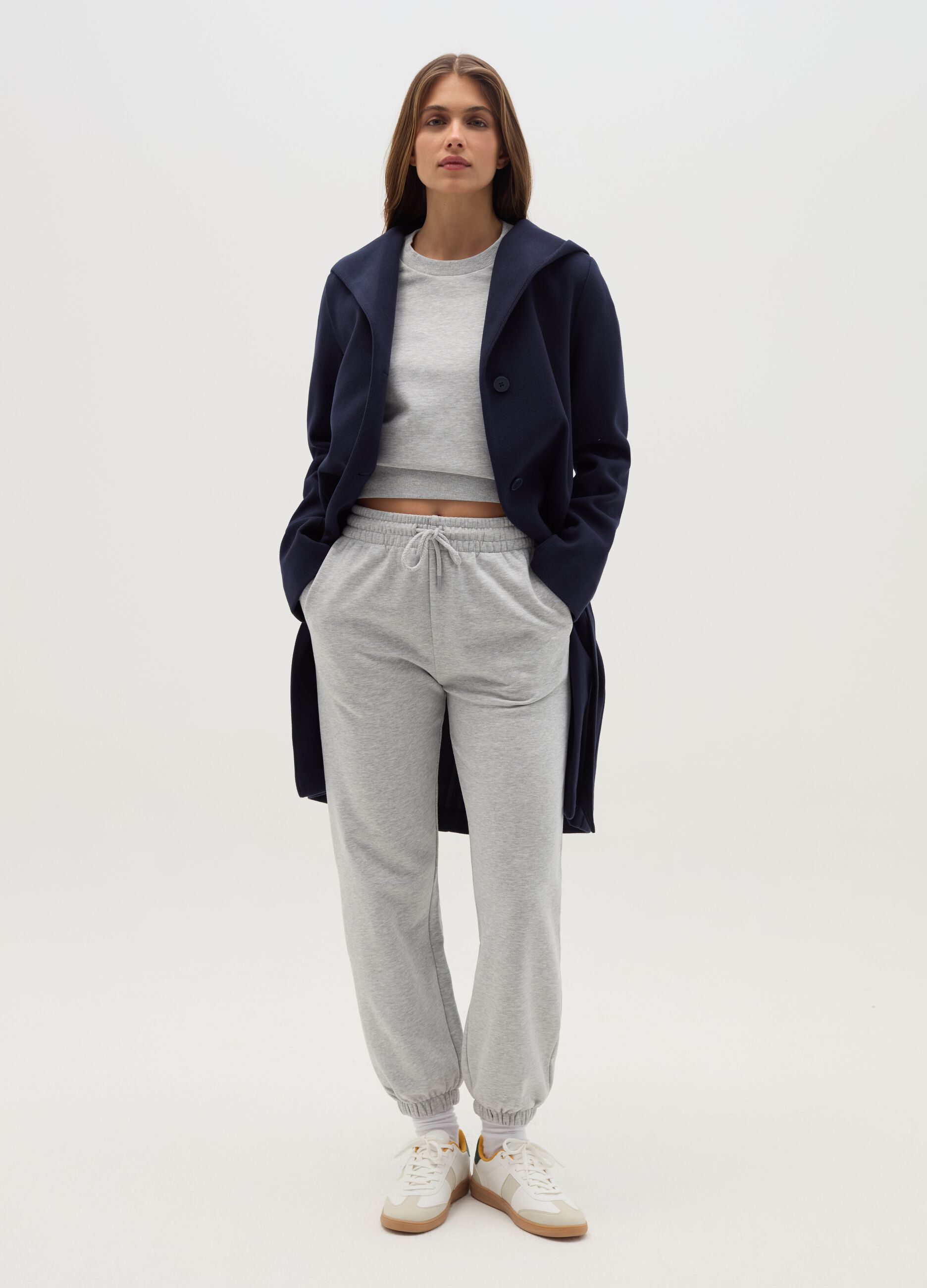 Coat in soft fabric with hood