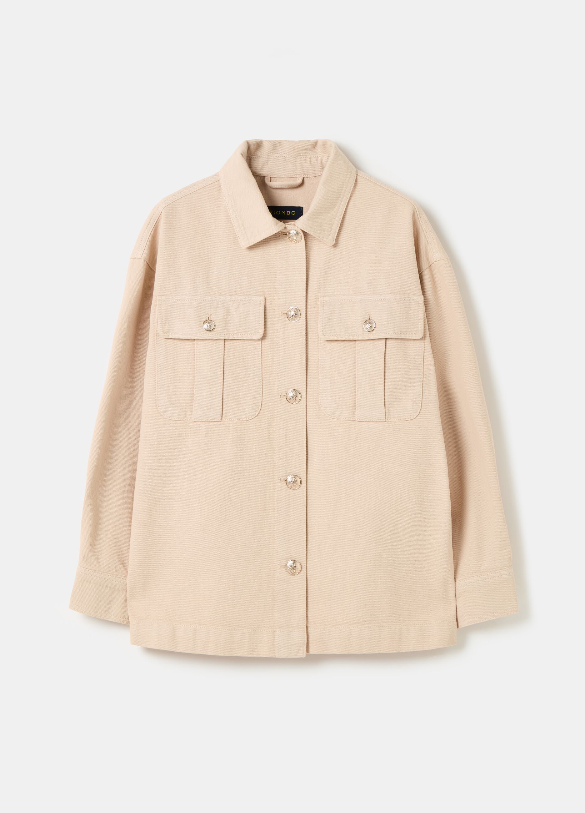 Shacket in twill con bottoni lavorati