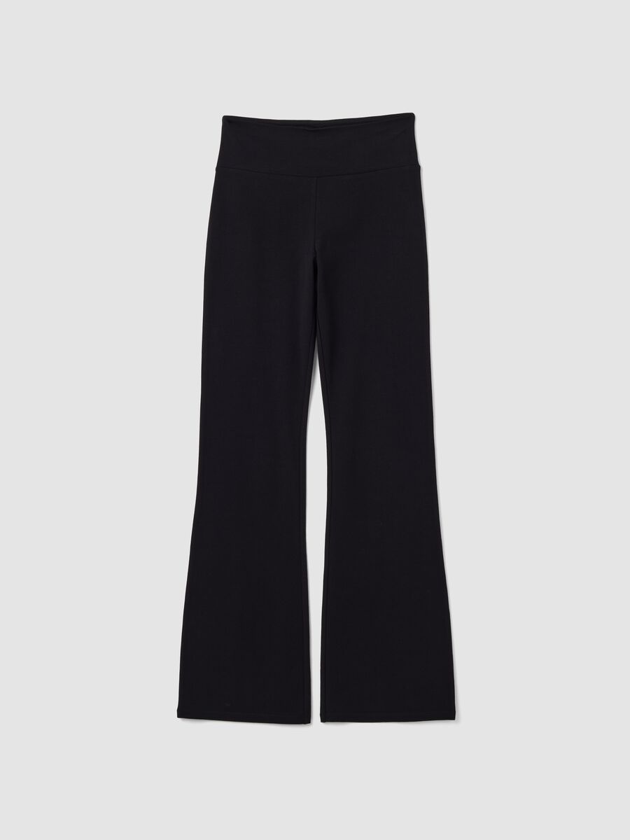 Black stretch cotton flare trousers_4