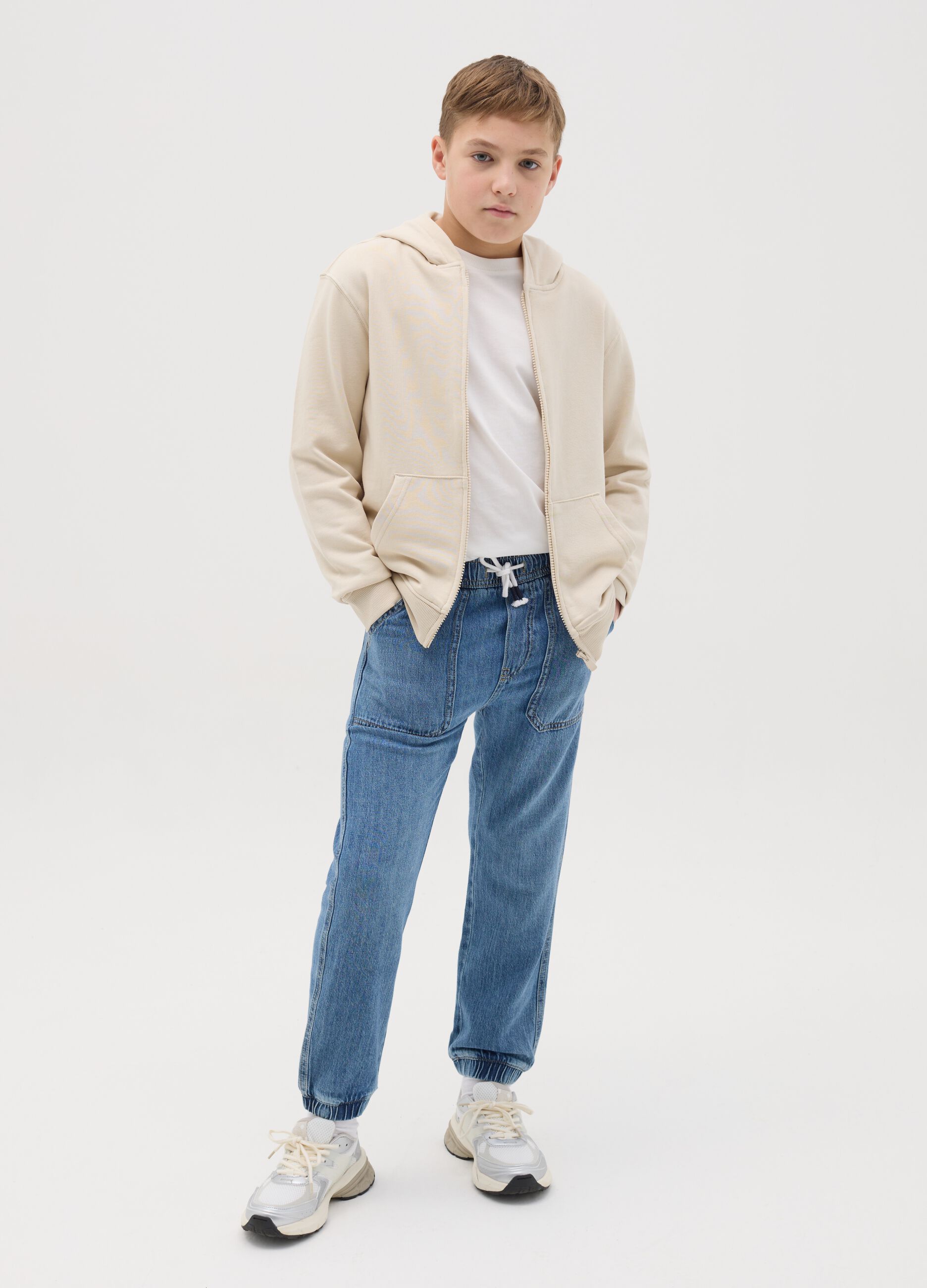 Denim joggers with drawstring