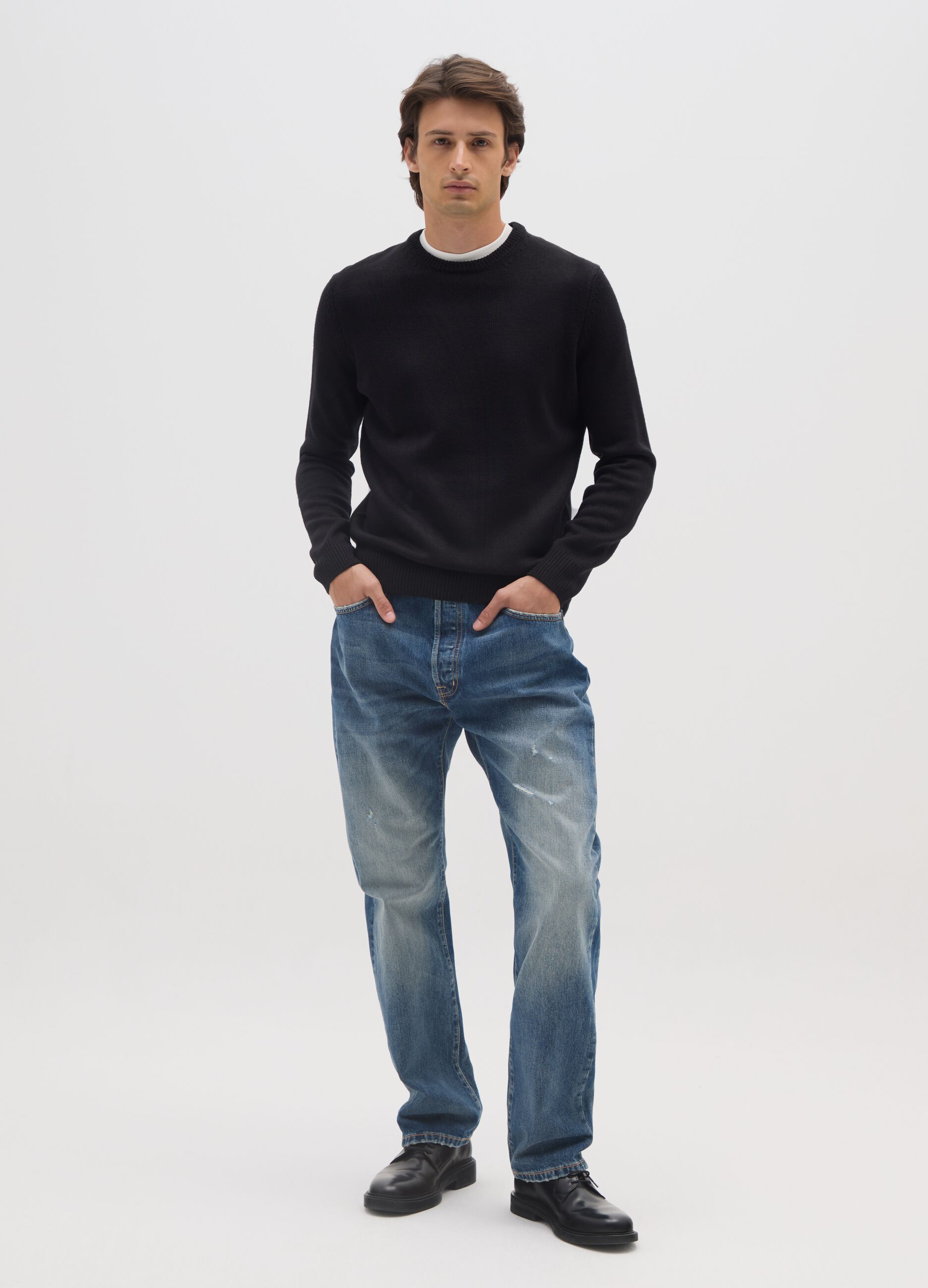 Jeans dritti in puro cotone blu