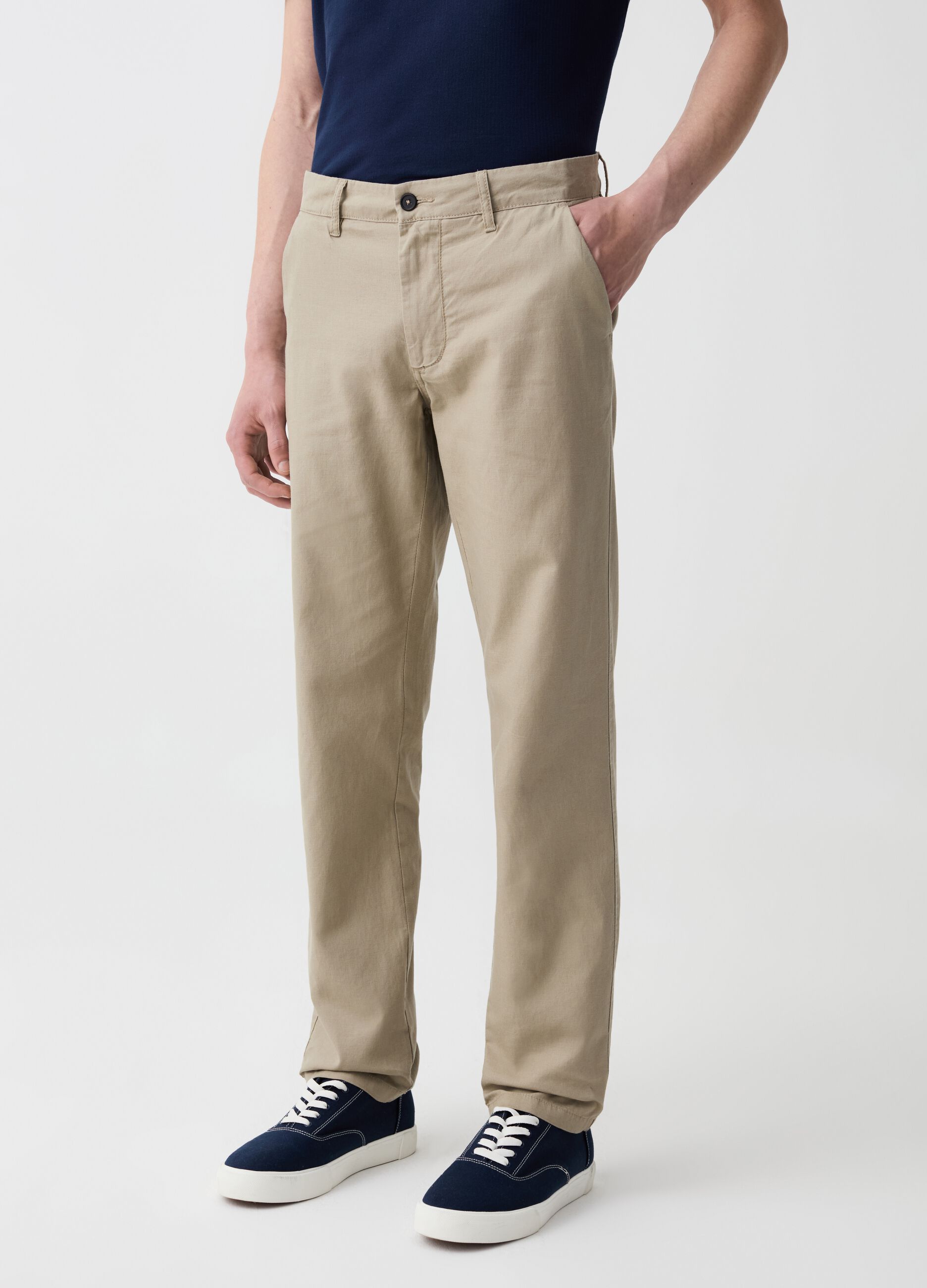 Pantalone chino in lino e cotone